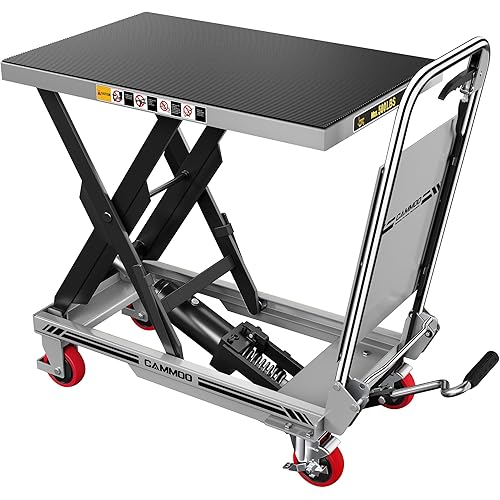 Hydraulic Lift Table Cart, 500lbs Capacity, 28.5" Lifting Height, Single Scissor Lift with Non-Slip Pad & Safety Guard Foldable Handle for Material Handling and Transportation, Gray