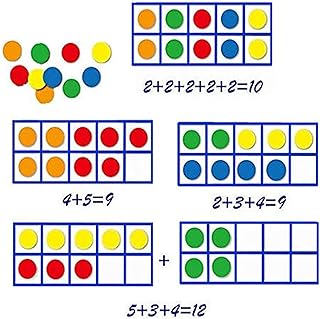 Jumbo Magnetic Ten Frames Set - 5 Frame and 55 Rainbow Discs, Math manupilatives for Elementary Classroom kindergarten math games for Girls Boys , Educational magnetic fridge toys STEM Learning