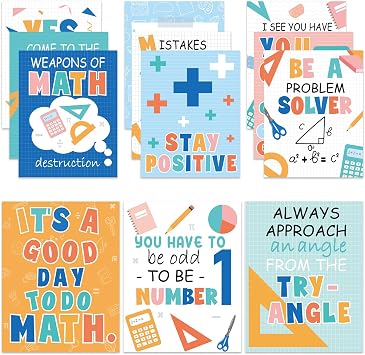 gisgfim 12Pcs Math Posters Fun Motivational Math Teacher Bulletin Board Posters Maths Classroom Decorations for Elementary Middle High School Mathematics Education Back to School Teacher Must Haves