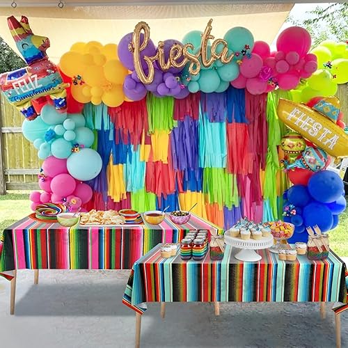 Miniatura 5 de Mantel de plástico desechable para fiesta mexicana, 2 piezas, para decoración de fiesta de cumpleaños, mantel de mesa de México, suministros para