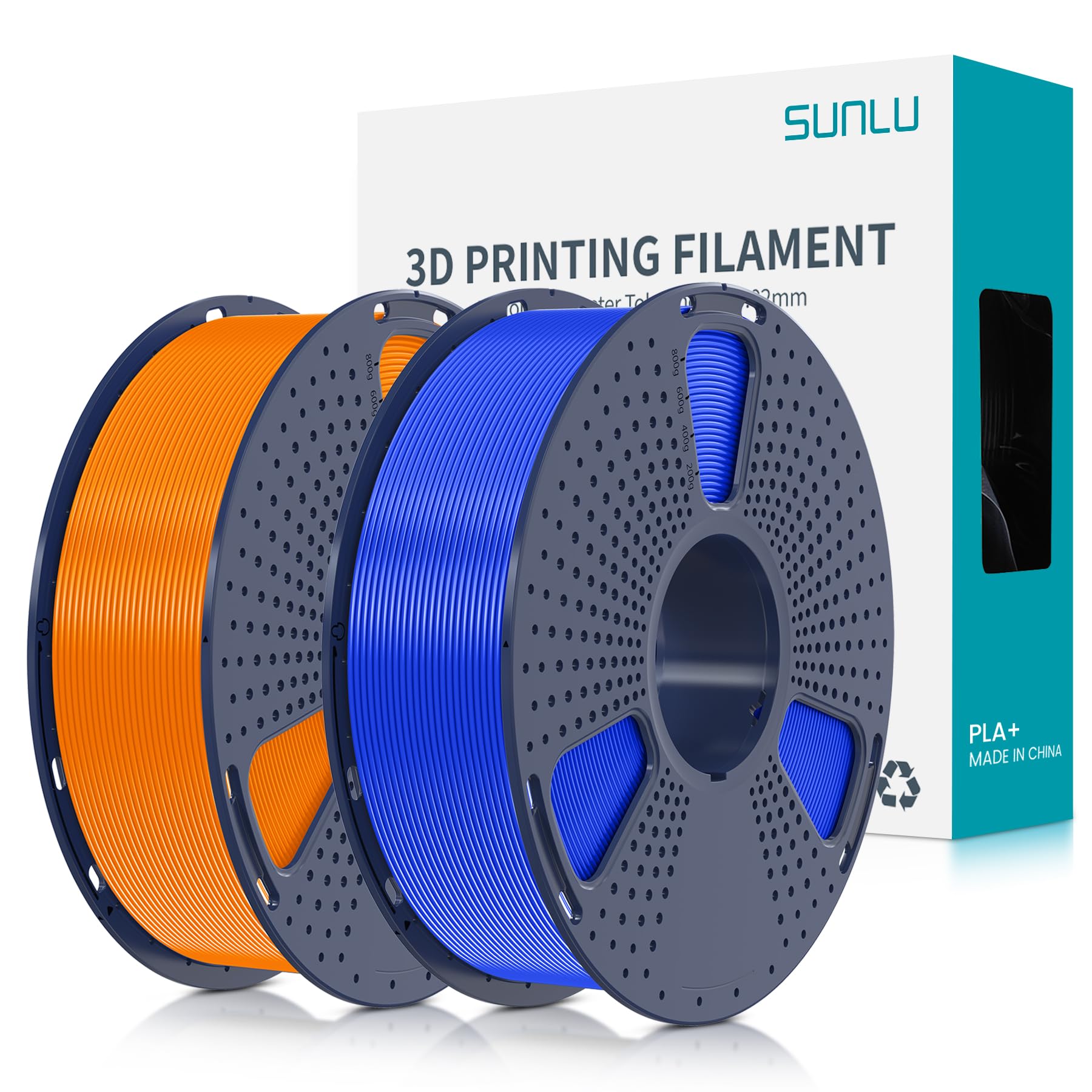 SUNLU Filamento PLA+ 1.75 mm per Stampante 3D e Penne 3D, Filamento PLA Plus 2KG, Neatly Wound,Elevata tenacità, Precisione di Tolleranza del Filamento di Stampa 3D ±0.02 mm (Blu+arancione)