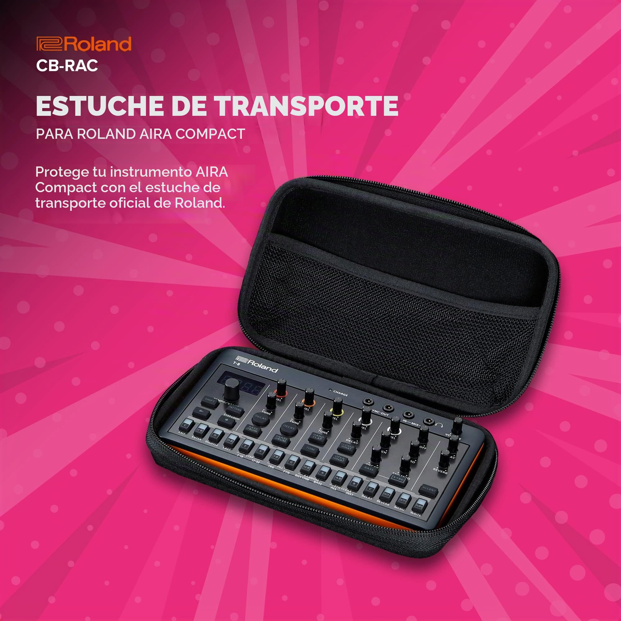 Funda de transporte para AIRA Compact ROLAND CB-RAC | Funda a medida para proteger tu E-4 Voice Tweaker, J-6 Chord Synth y T-8 Beat Machine | Estilizada y resistente con bolsillo interno de malla