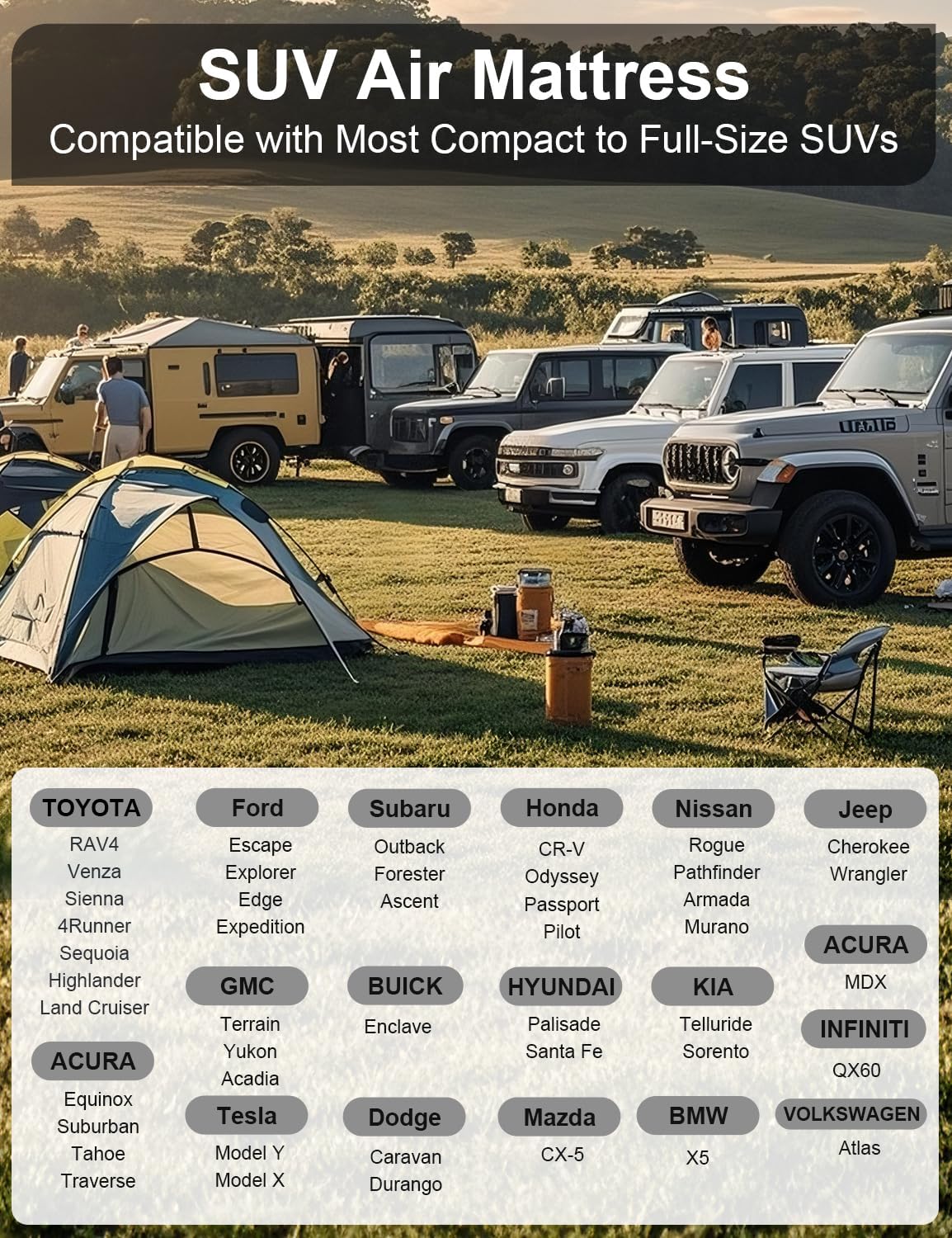 Umbrauto SUV Air Mattress for Trunk: Upgraded Car Camping Mattress with Flocked Surface and Extra Thick Bottom, Van Sleeping Bed for Back Seat with Pump, Nozzle, Repair Patch, Carry Bag