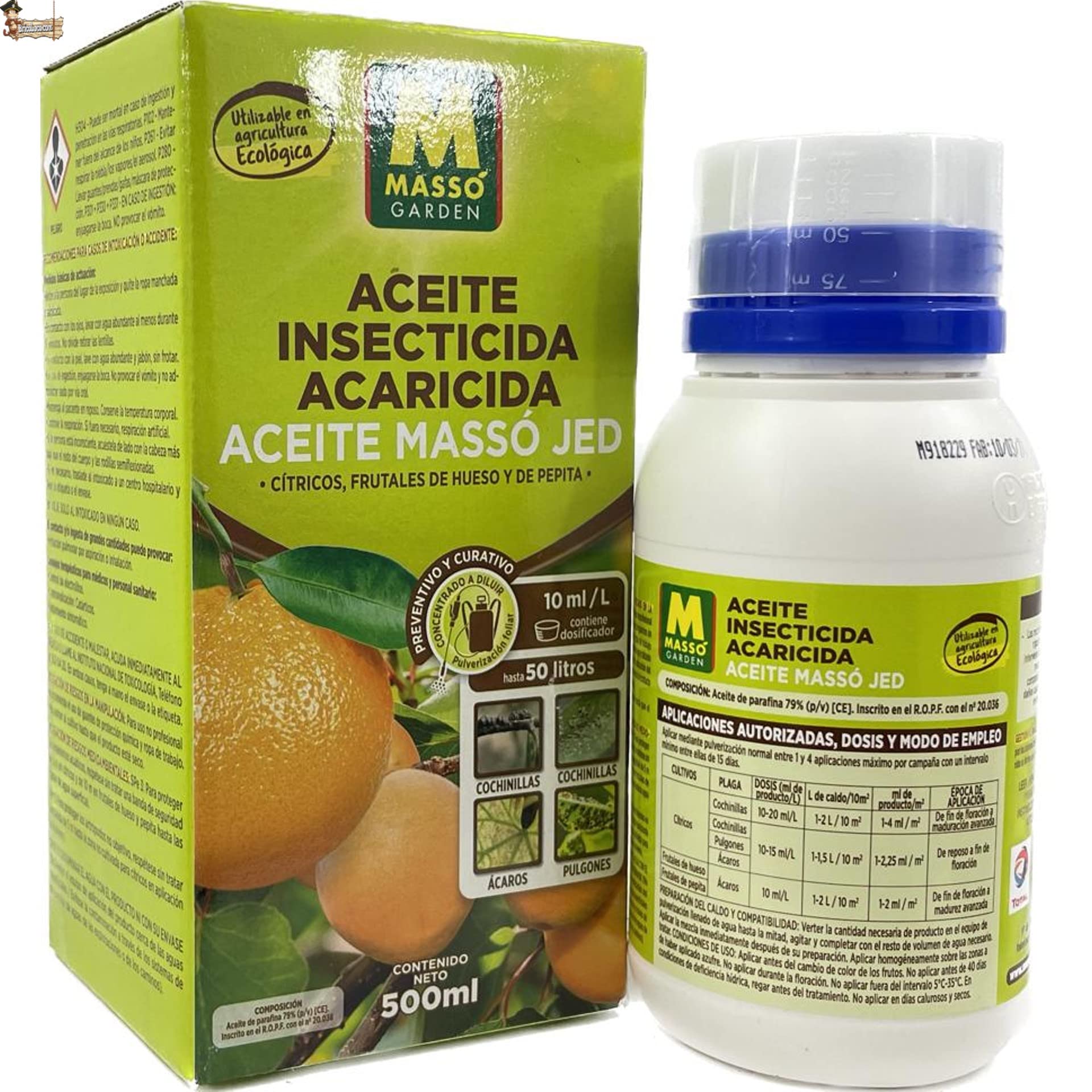 BricoLoco.com Insecticida y acaricida Plantas. ¡¡¡500 ml.!!! A Base de Aceite Mineral de Origen Natural Que actúa por Contacto, sobre Huevos, Larvas y Adultos de cochinillas, pulgones y ácaros (1)