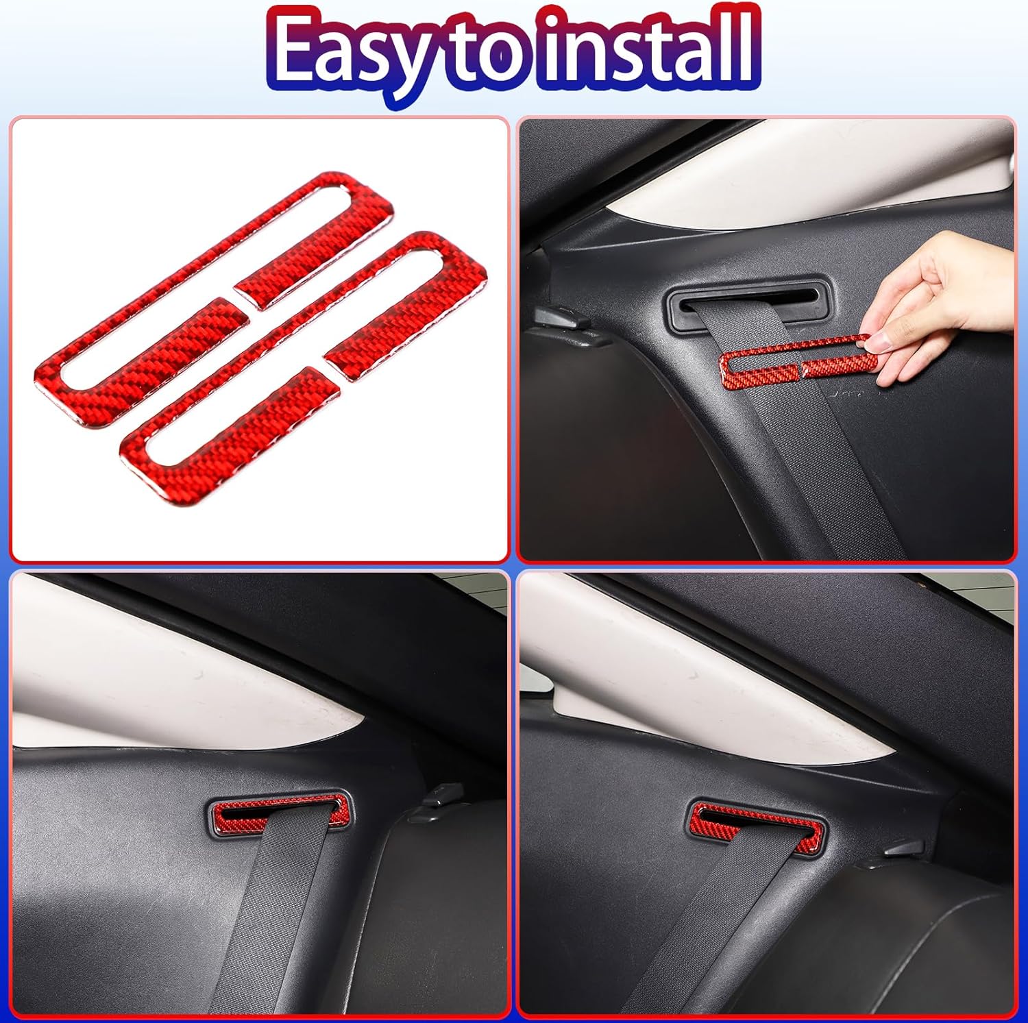Driver Seat Adjustment Panel Trim Frame Compatible with Mitsubishi Eclipse 2006-2011 Soft Carbon Fiber Seat Belt Panel Cover Trim Accessories (Seat Belt Panel Cover Trim, Red Carbon)