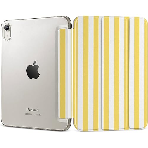 DONGKE for iPad mini 7 (A17 Pro) 2024 & iPad mini 6 2021 8.3 Inch, Slim Foldable Stand Hard PC Translucent Back Shell Smart Cover for iPad mini 7th/6th Generation [Auto Wake/Sleep] - Yellow Stripes