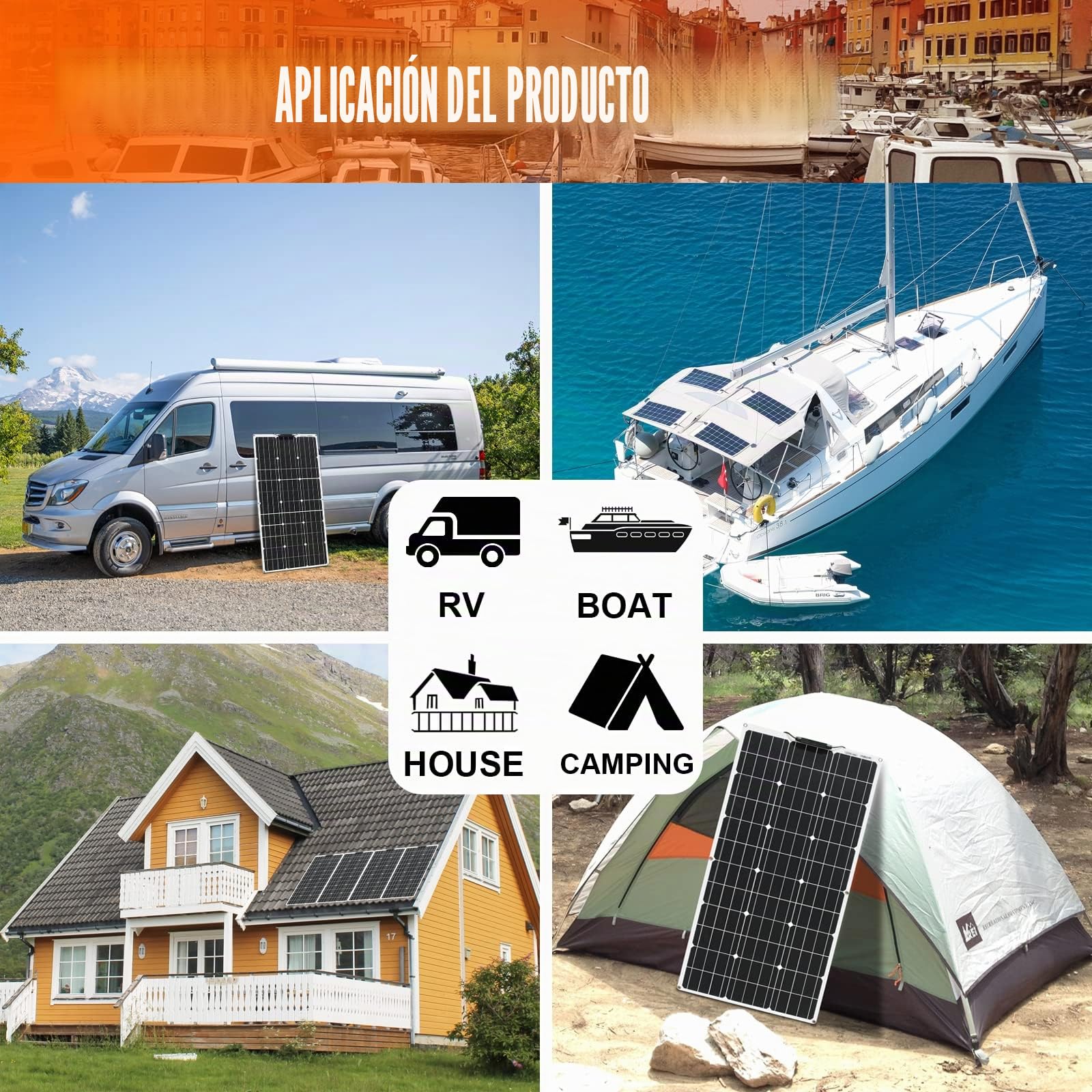 200W Flexible Panel Solar Módulo Kit 2 * 100W 18V cristal único Fotovoltaico Módulo Controlador 20A, para cargar baterías de 12V - Casas móviles, caravanas, barcos, techos (200)