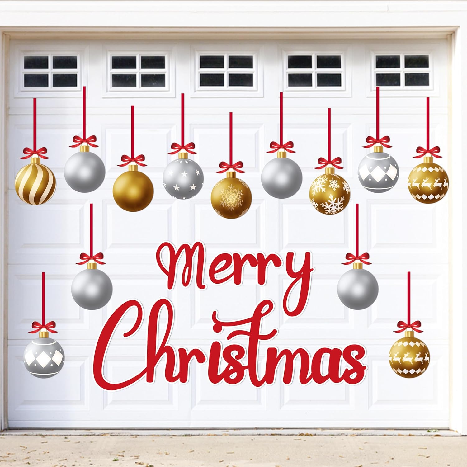 32PCS Christmas Garage Door Decorations Magnets - Merry Xmas Ball Holiday Refrigerator Fridge Kitchen Decor(Gold, Silver)