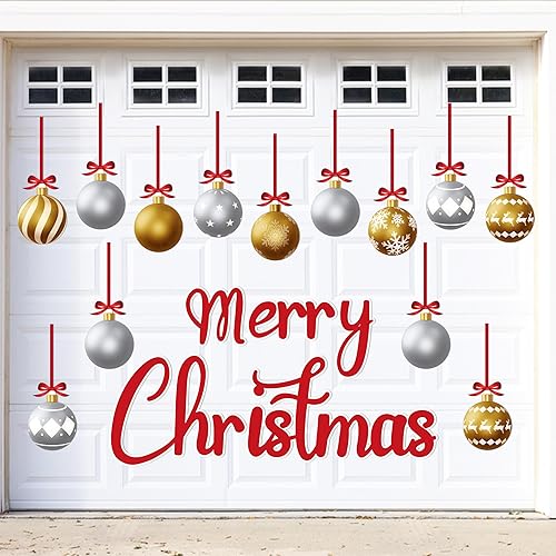 Vista 109 de 90shine 32 imanes navideños para decoración de puerta de garaje, bola de Navidad, refrigerador y cocina (rojo, verde, dorado)