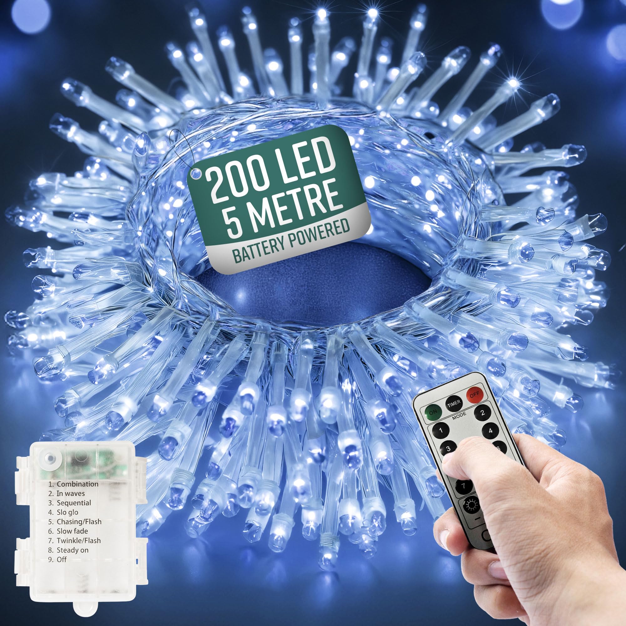 Globrite LED String Lights - 200 LEDs - Cool White - 8 Modes