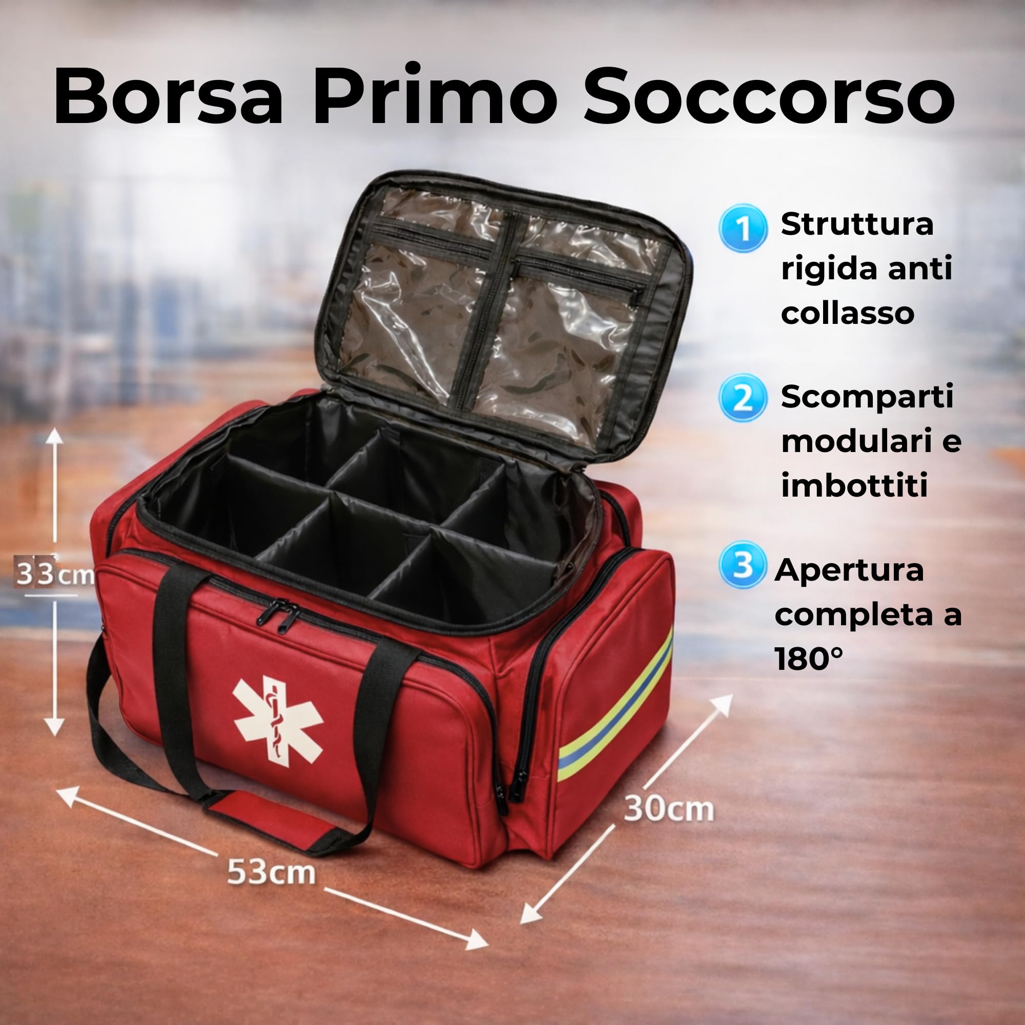 TS TAKE SPORT - Borsa Medica Sportiva Grande (Vuota) – Borsa Primo Soccorso Professionale 53cm con Scomparti Modulabili – Kit Emergenza Sanitaria (Rosso)