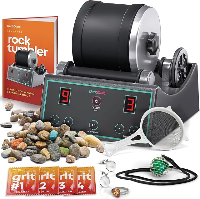 Advanced Professional Rock Tumbler Kit - with Digital 9-day timer & 3-speed polisher settings - UK / EU Edition Turn Rough Rocks into Beautiful Gems : Great Geology Science Kit STEM Gift for all ages