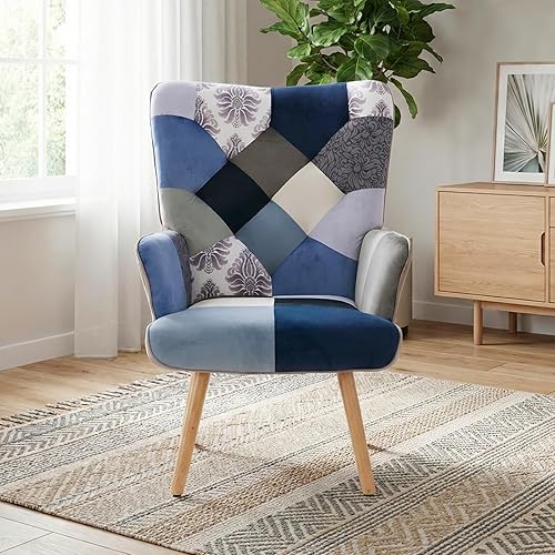 Miniatura 3 de Joysoul Silla decorativa moderna para sala de estar, silla con brazo de respaldo alto, diseño de pata de gallo, sillas de estilo bohemio para