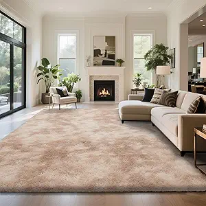 Fluffy Rug Shaggy Area Rug, Mottling Beige 6x9 Area Rugs for Living Room, Large Shag Area Rugs for Bedroom Kids Room Home Decor, Upgrade Anti-Skid Rectangular Fuzzy Rugs