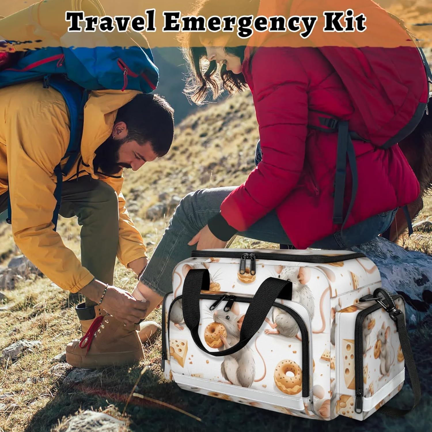First Aid Bags Empty, Cute Mouse Emergency Bag First Aid Kit Multiple Compartment Kit Carrier On Call Trauma Bag for Paramedics Emergency Medical Supplies Kit