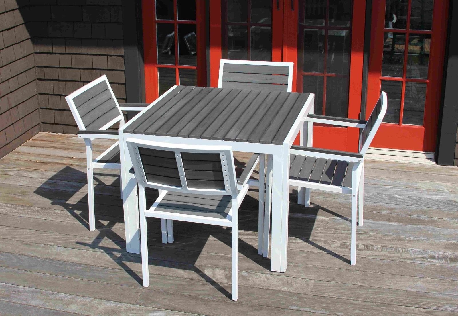 5 Piece Set Outdoor Patio Garden Furniture Dining Table Set Lawn Deck Chair (White W/Grey)