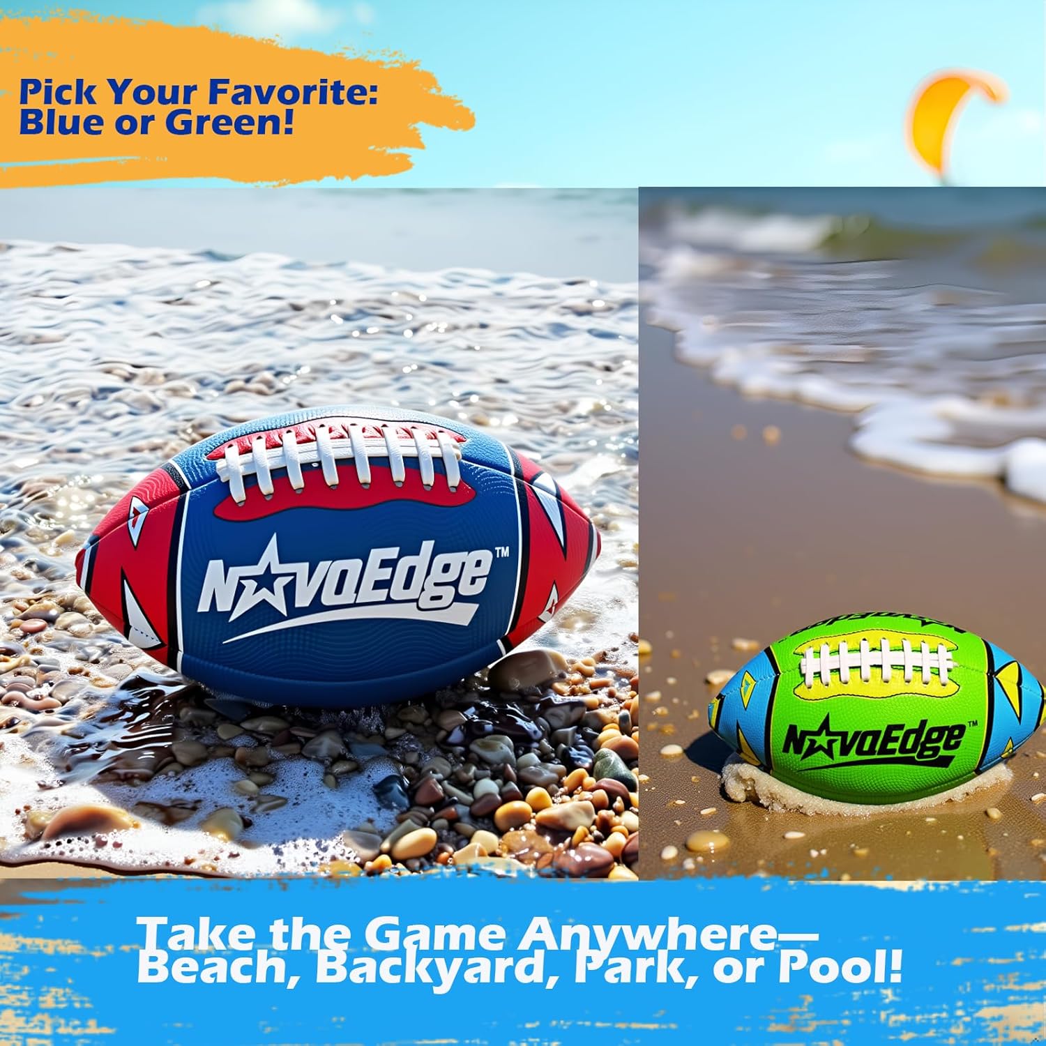 8.5-Inch All-Weather Football for Kids | Land & Water Play on Lawn, Playground, Pool, Beach | Waterproof with Grips & Laces | Includes Pump | Choose 1 or 2 Ball Pack