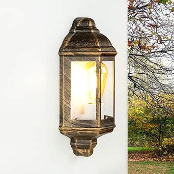 LYON Außenwandleuchte Schwarz-Kupfer | IP44 Mit Glas-Schirm | Für Haustür & Garten