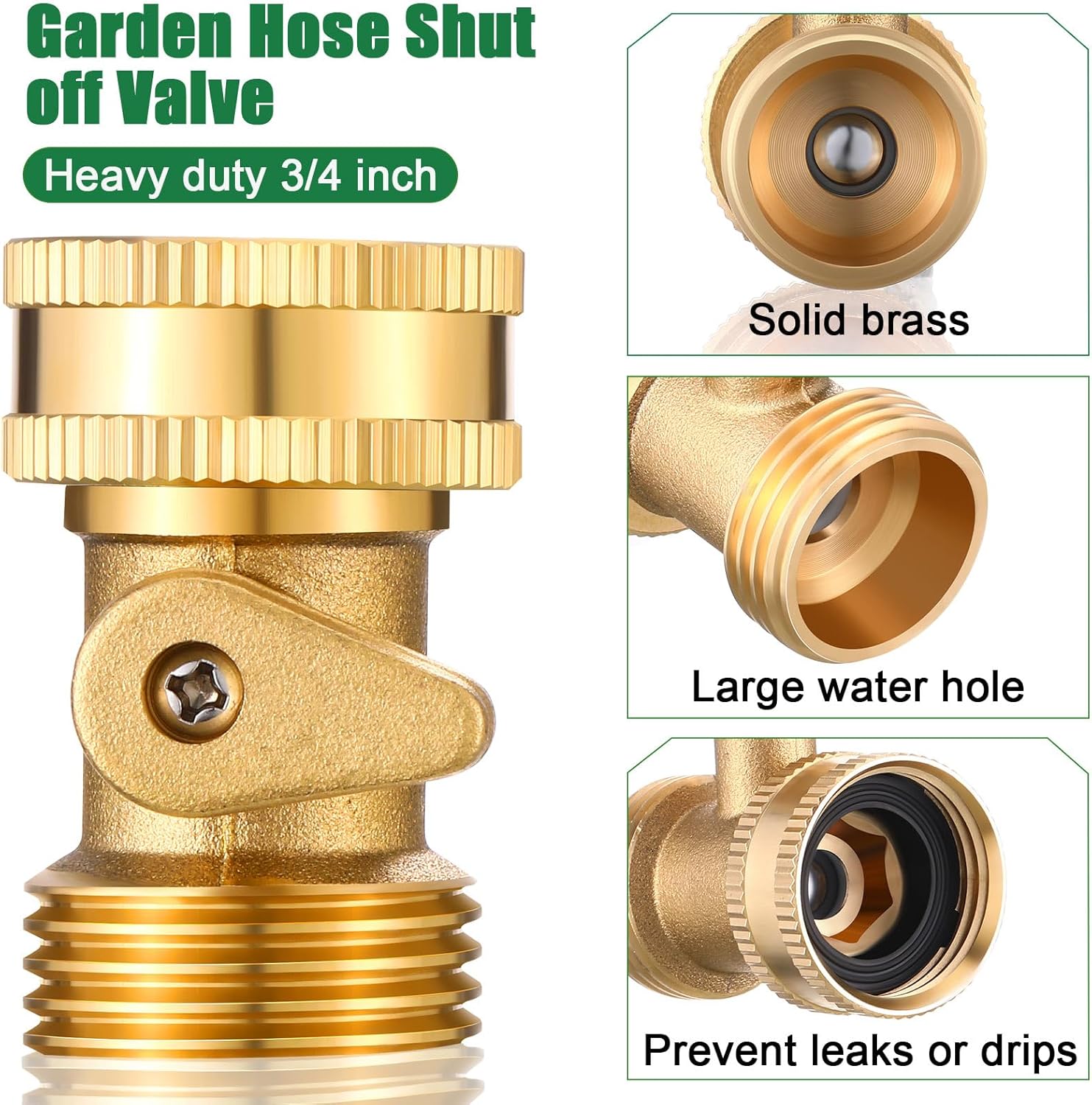 JaGely 10 Pack Brass Garden Hose Shut off Valve 3/4'' Heavy Duty Solid Brass Water Hose Shut off Valve Garden Hose Connector with 10 Extra Rubber Washers