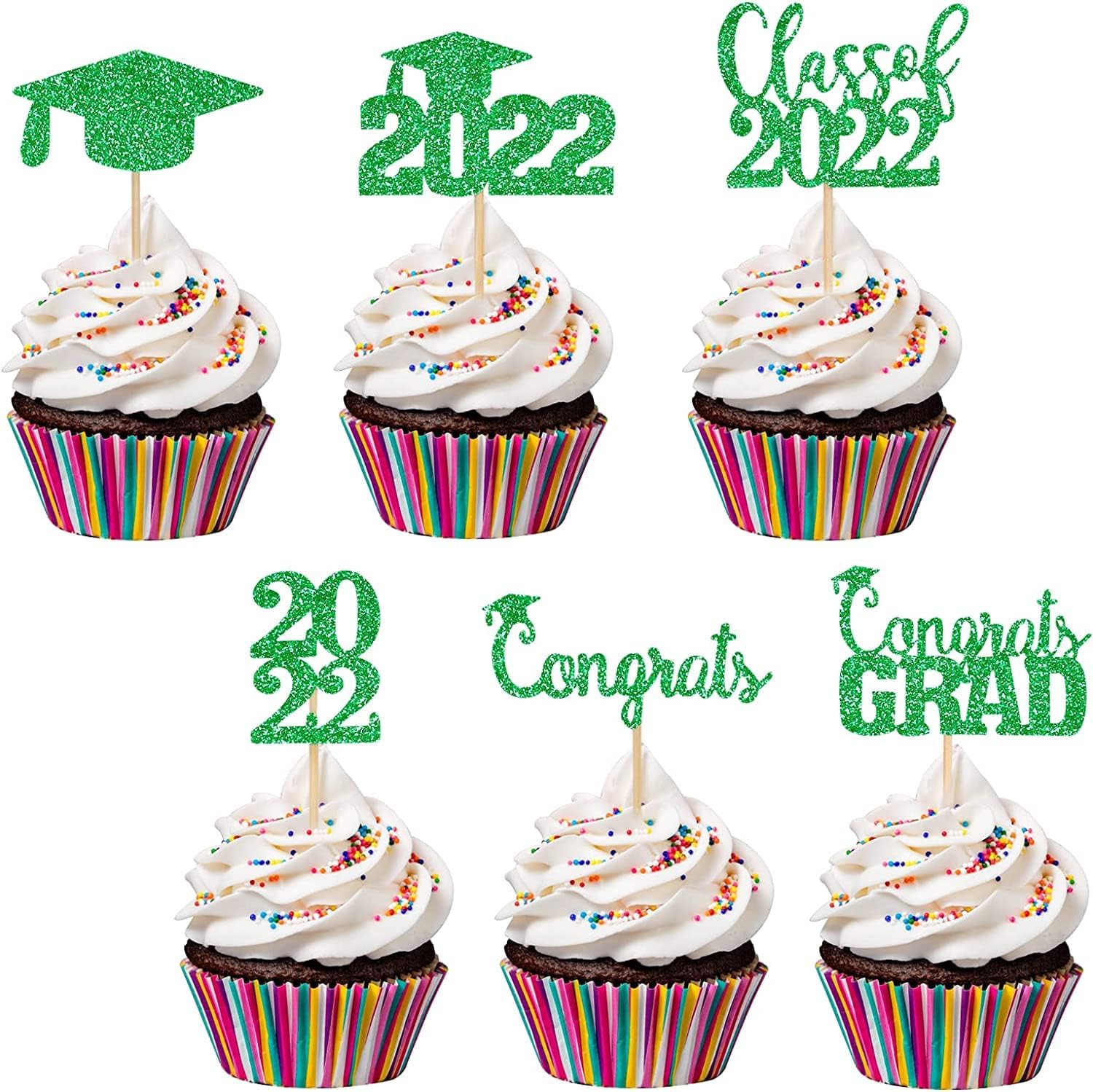 Graduation Cupcake Toppers 2022 Green, Graduation Cupcake