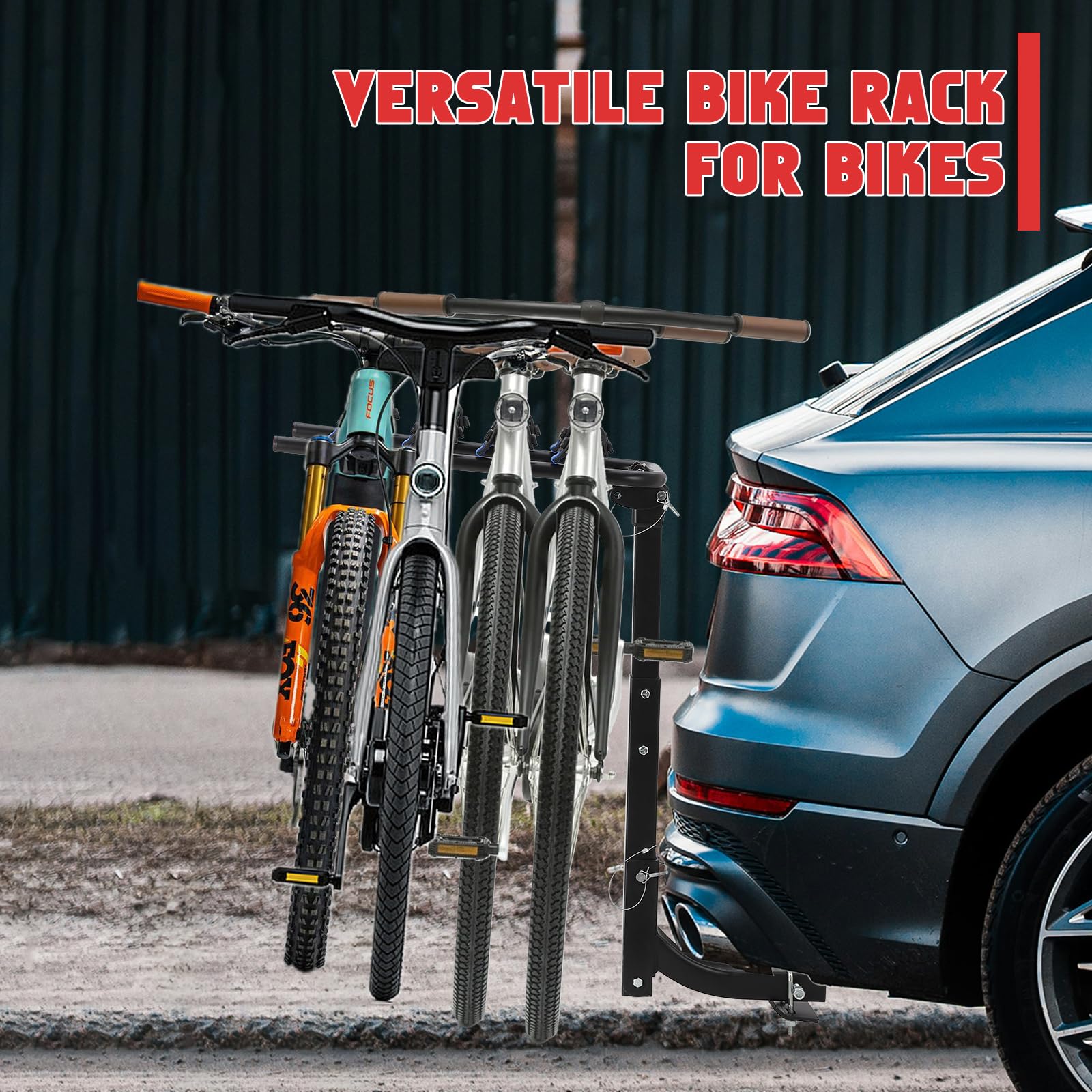 Portabicicletas trasero para coche, portabicicletas para 4 bicicletas con estabilizador y correa, así como 2 juegos de sillín, portabicicletas para enganche de remolque adecuado para