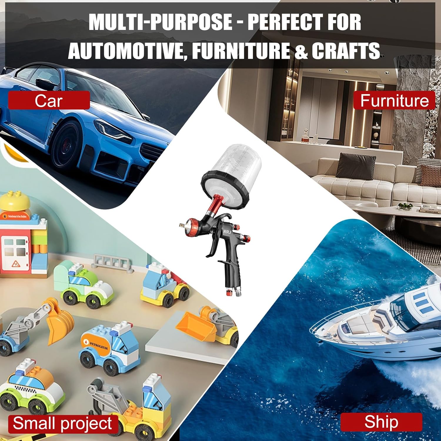 A610 LVLP Air Spray Gun Premium Kit, with 1.3/1.5/1.7mm Nozzles & Air Regulator, 650ml Mixing Cup & 10x Disposable Cups, Paint Gun for Cars, Furniture, Fence, Varnish&Top Coat