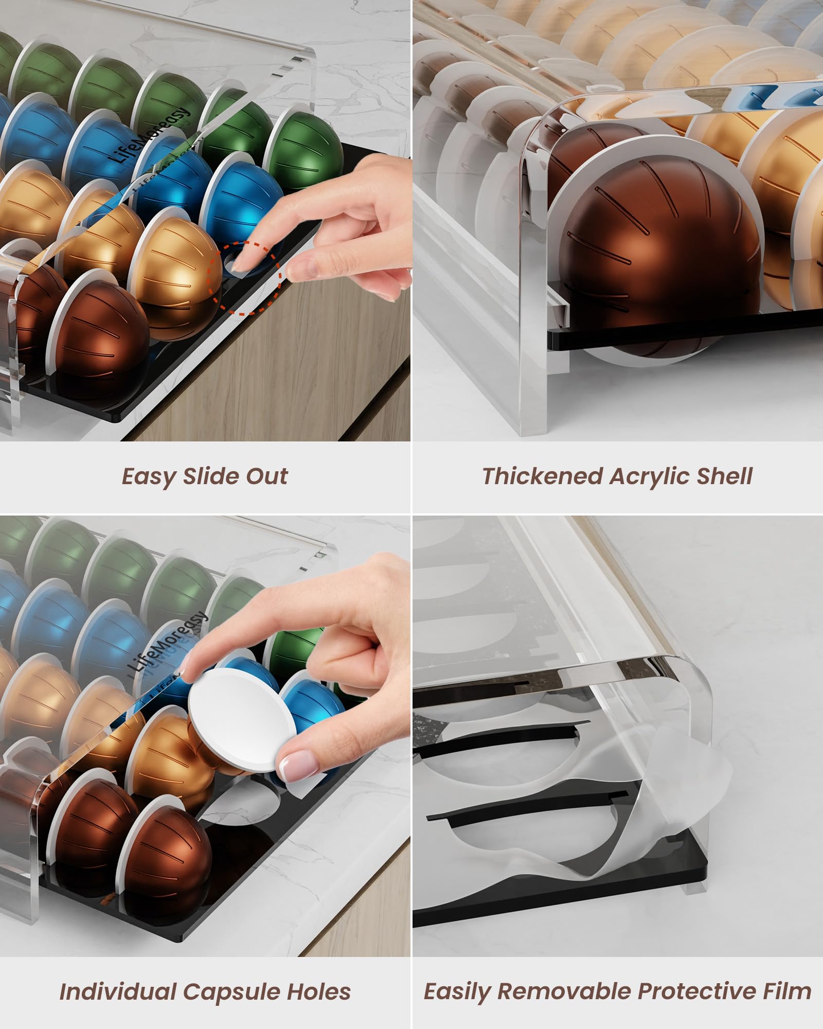 LifeMoreasy Transparent Coffee Pod Storage Drawer for Nespresso Vertuo Acrylic Coffee Capsules Holder for Counter Coffee Capsule Organizer - Image 4