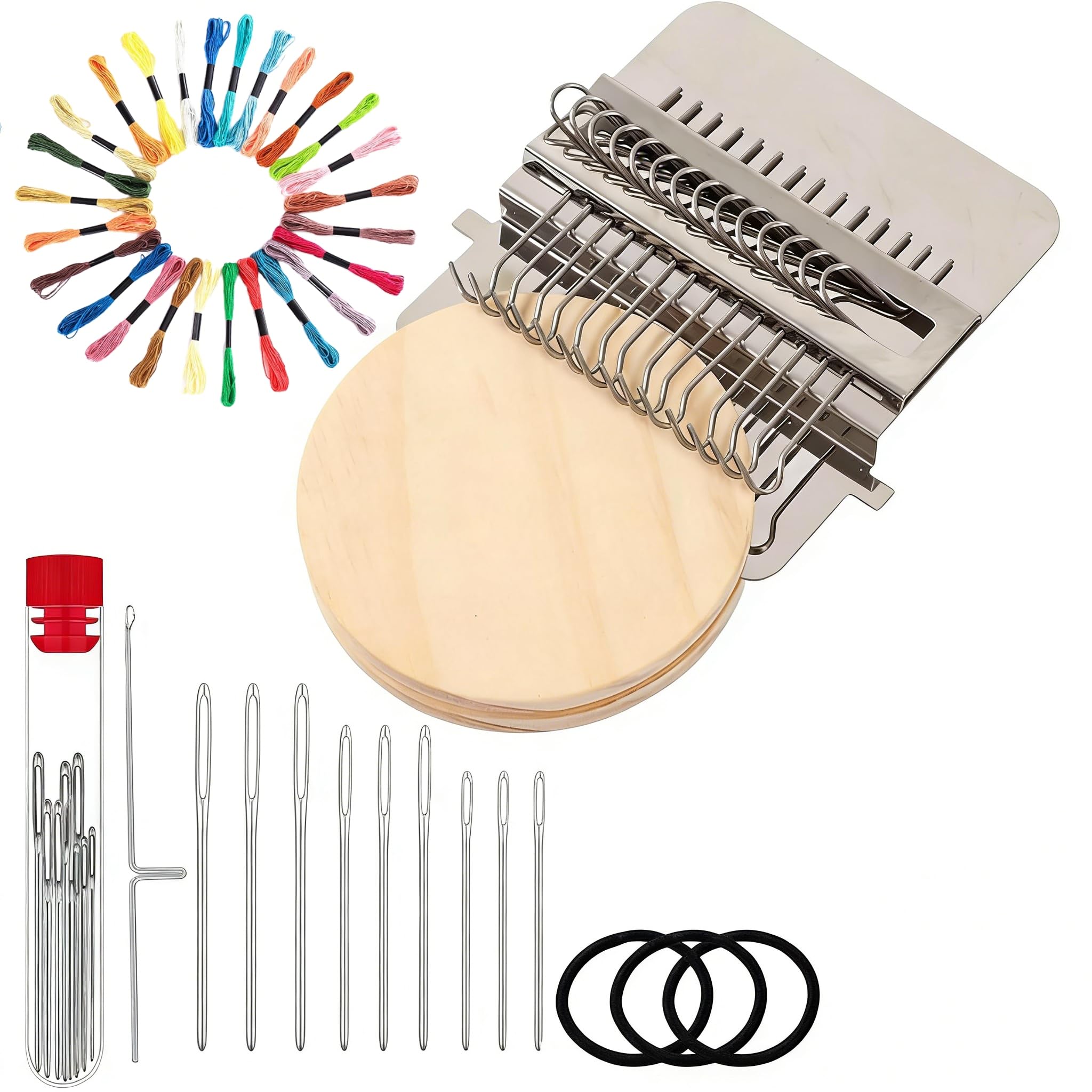BRTNUP Mini Darning Loom,Knit Patch Loom Speedweve Wood Weaving Machine for Effortless Jeans & Socks Repair,Complete DIY Knitting and Craft Tool Kit 14 Hooks (with 24-Colour Sewing Thread)