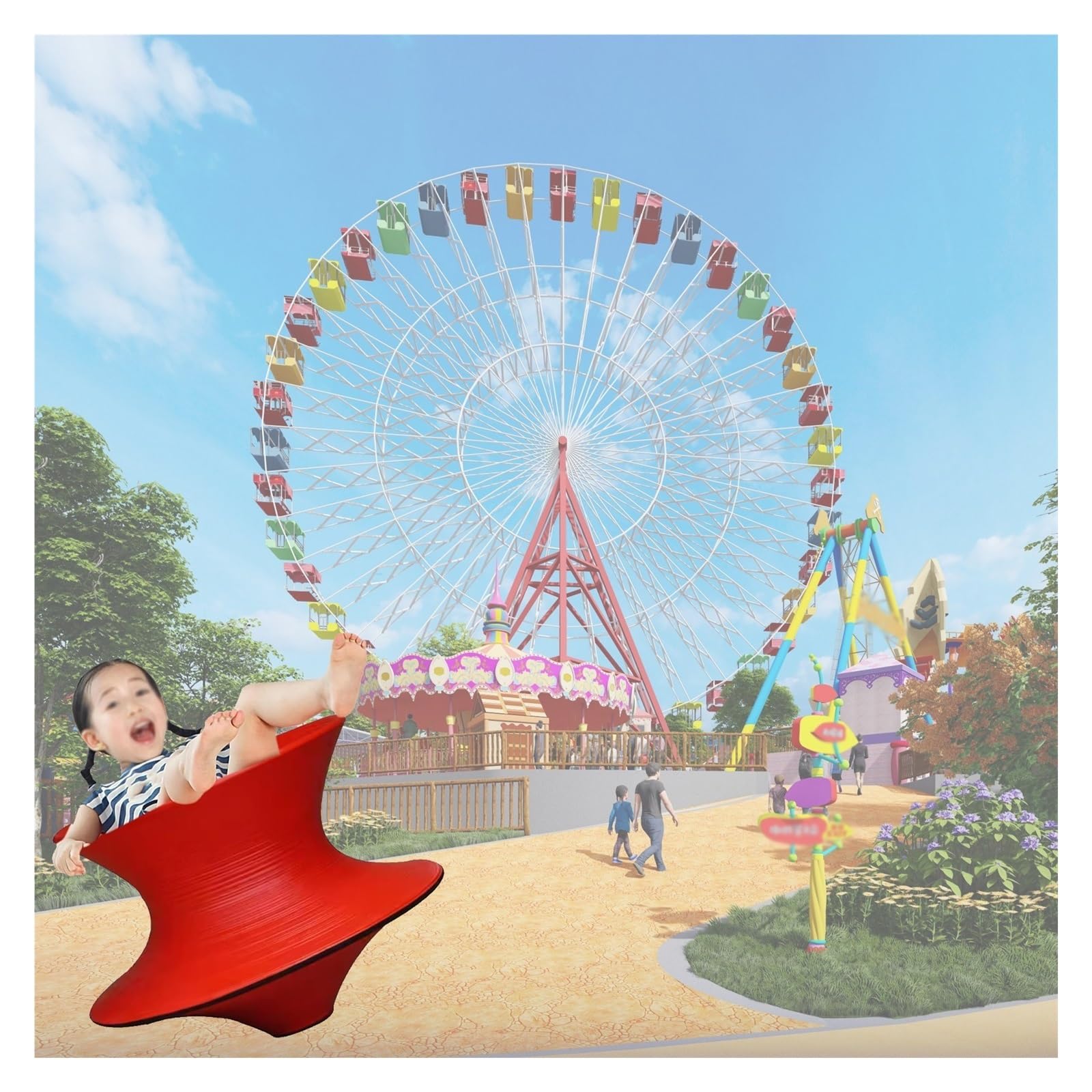 MZZKFC 19.3 in Hight Children's Gyro Swivel Chair, 6-8 Years Old Boys Girls 360° Spins Stool, Large FRP Kids Sense Sports Equipment Wear-Resistant & Non Slip(Red)