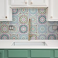 Vista 18 de Lukery Azulejo de despegar y pegar, impermeable, para cocina, mandala, azulejos autoadhesivos, azulejos de PVC, azulejos de pared, azulejos