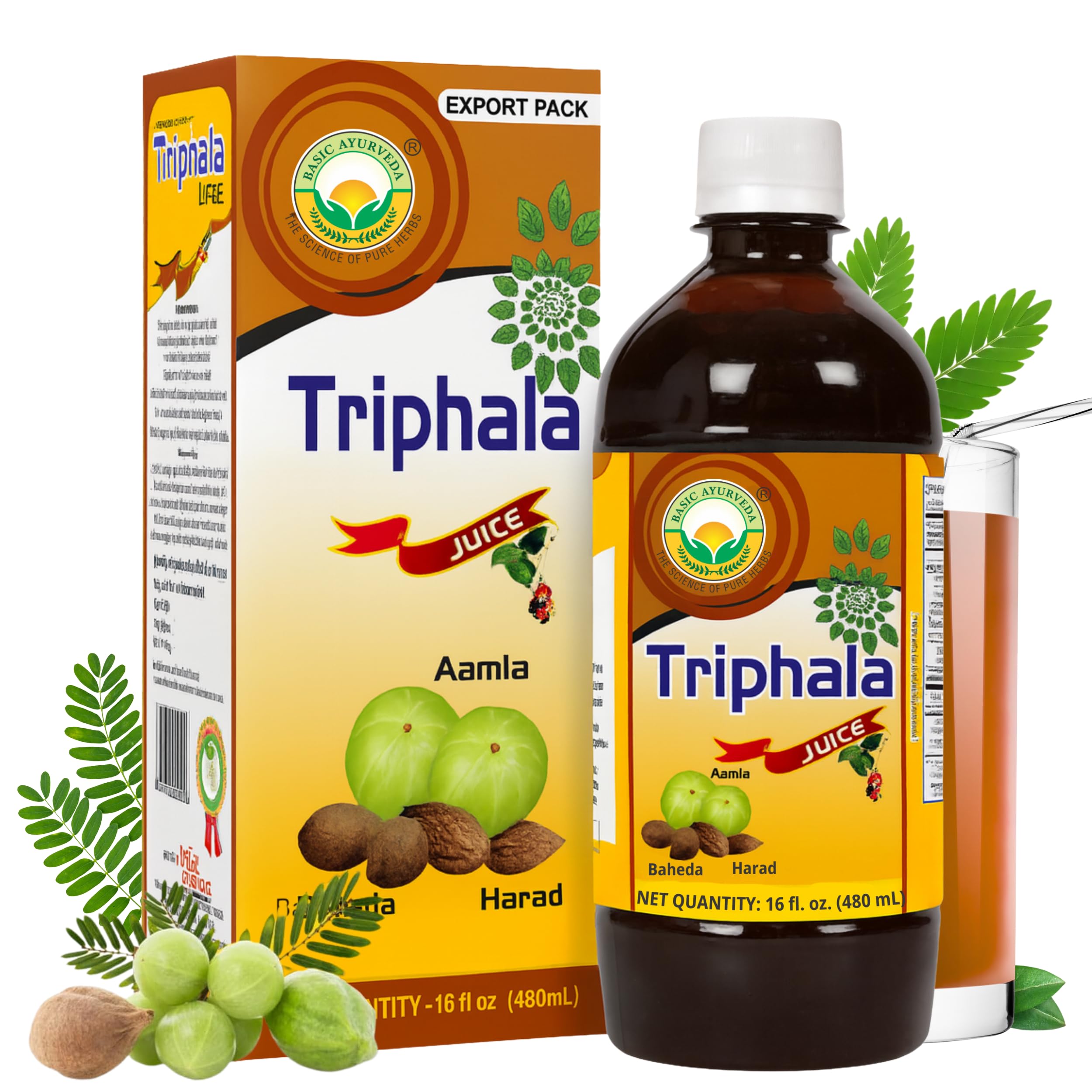 BASIC AYURVEDA Suplemento Fitoterápico de Triphala com Amla, Haritaki e Bibhitaki, 480 mL, 1 frasco