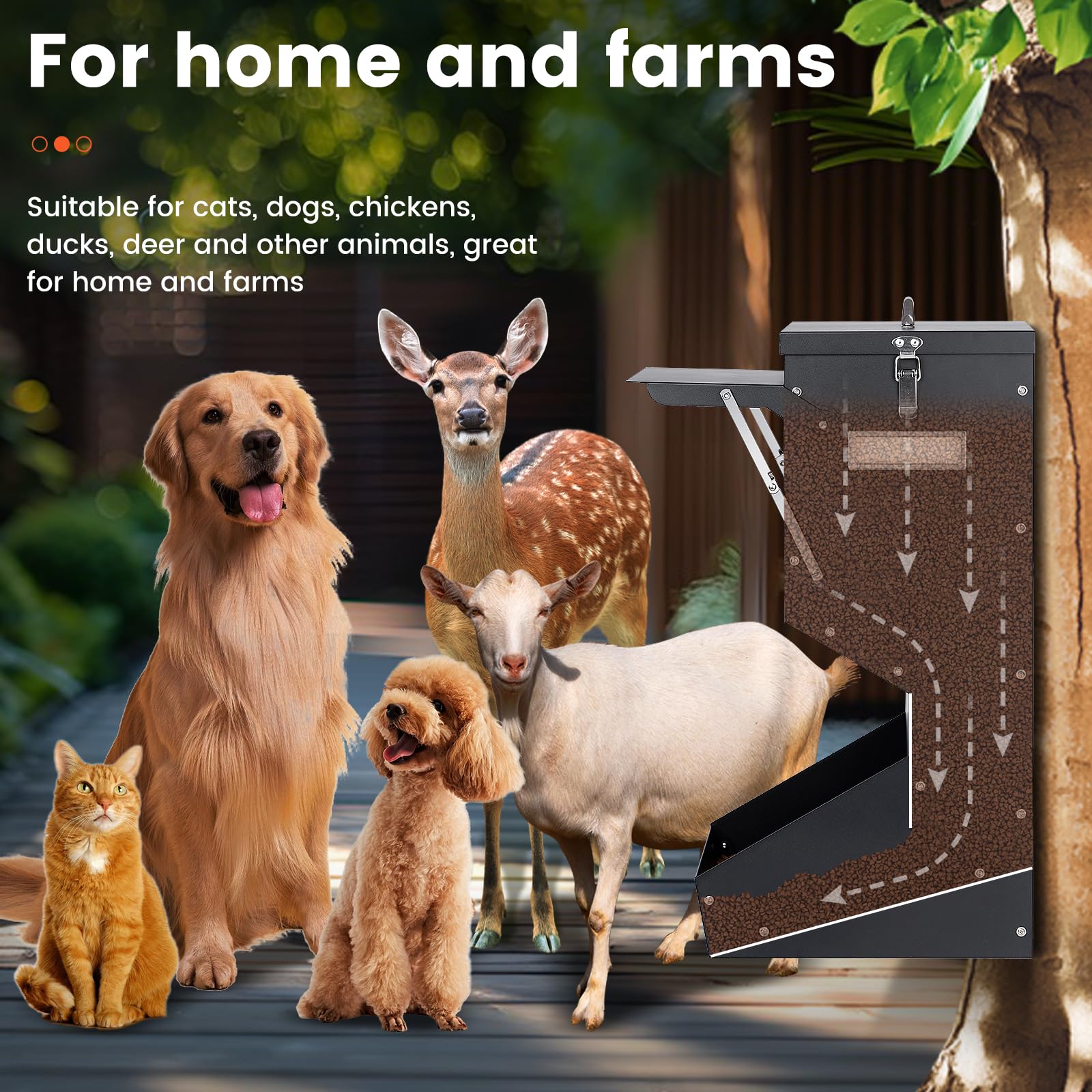 Comedero automático para perros de raza grande con tapa, 25 libras al aire libre e interior, comedero de gravedad para perros y dispensador de alimentos para perros, alimentador automático