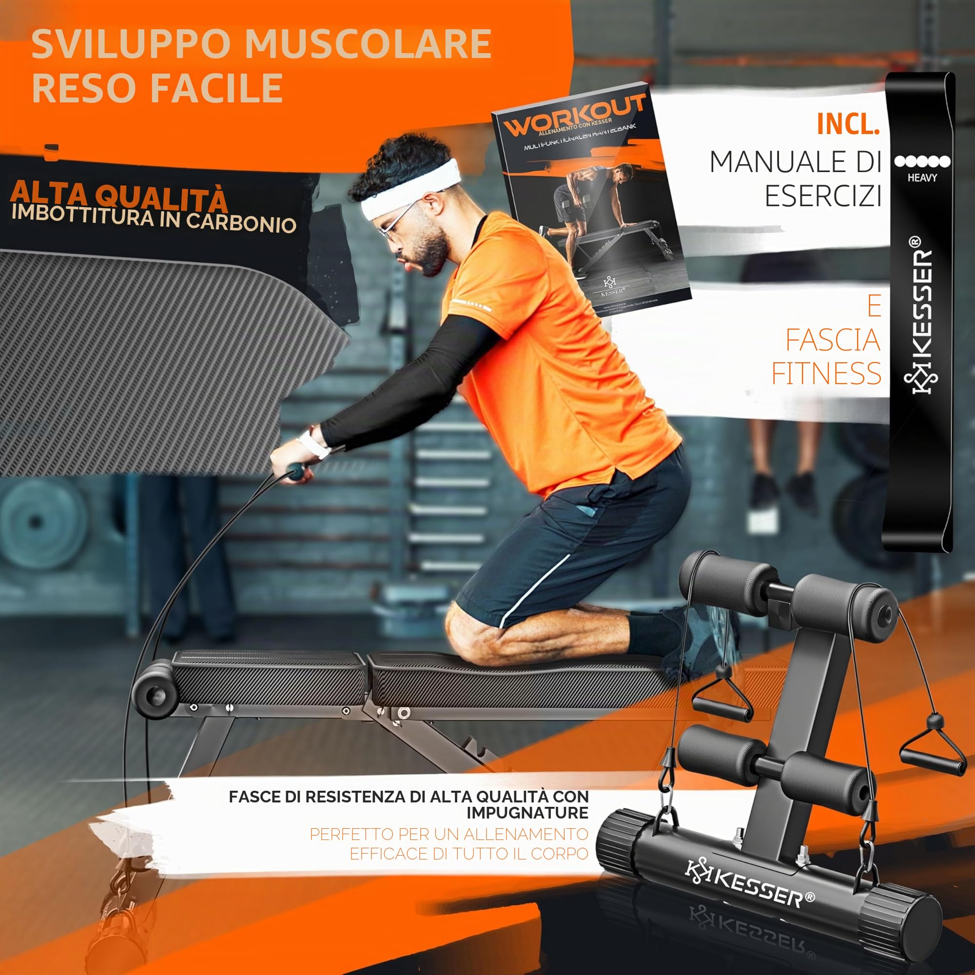 KESSER® Panca pieghevole multifunzione con schienale, portata 500 kg, per il fitness e l'allenamento