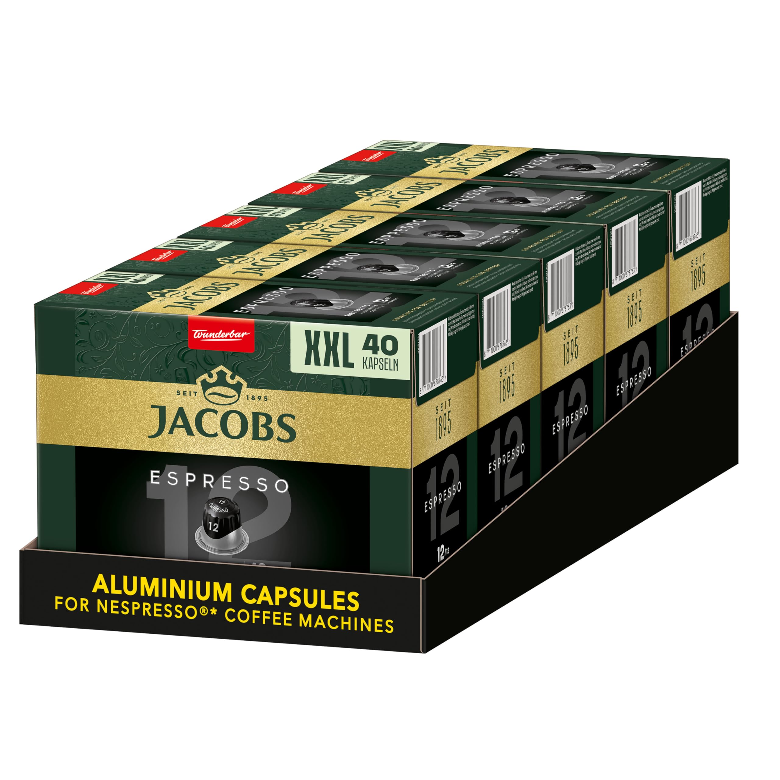 Jacobs Kaffeekapseln Espresso Ristretto, Megapack XXL, Intensität 12/12, 5 x 40 Getränke, Nespresso* kompatible Kaffee Kapseln, 200 Kapseln