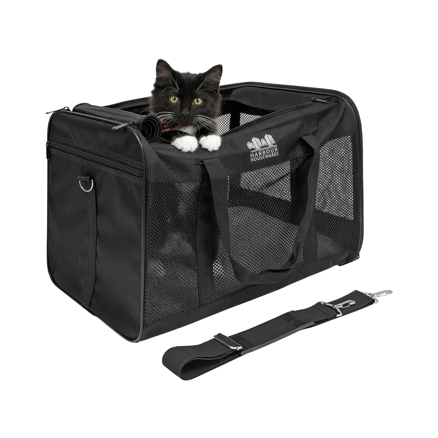 Harbour Housewares Foldable Cat Carrier Bag - Small Soft Pet Travel Carrier with Shoulder Strap & Fleece Mat, Portable Collapsible Cat, Kitten, Puppy & Small Dog Carry Bag for Vet Visits, Car Travel