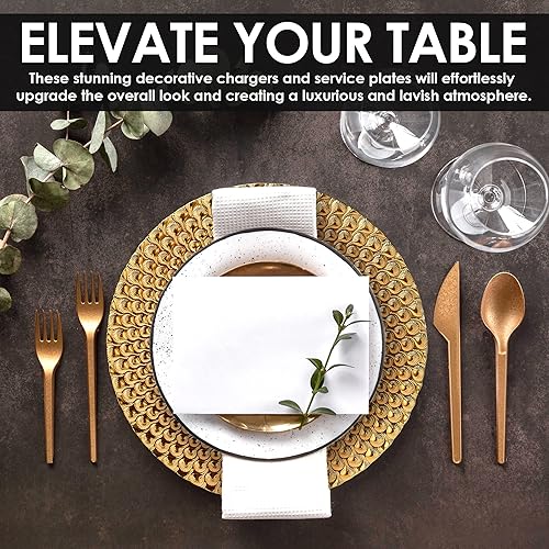 Miniatura 4 de Kamime - Juego de platos de carga y servilleteros, galvanizado dorado para platos llanos