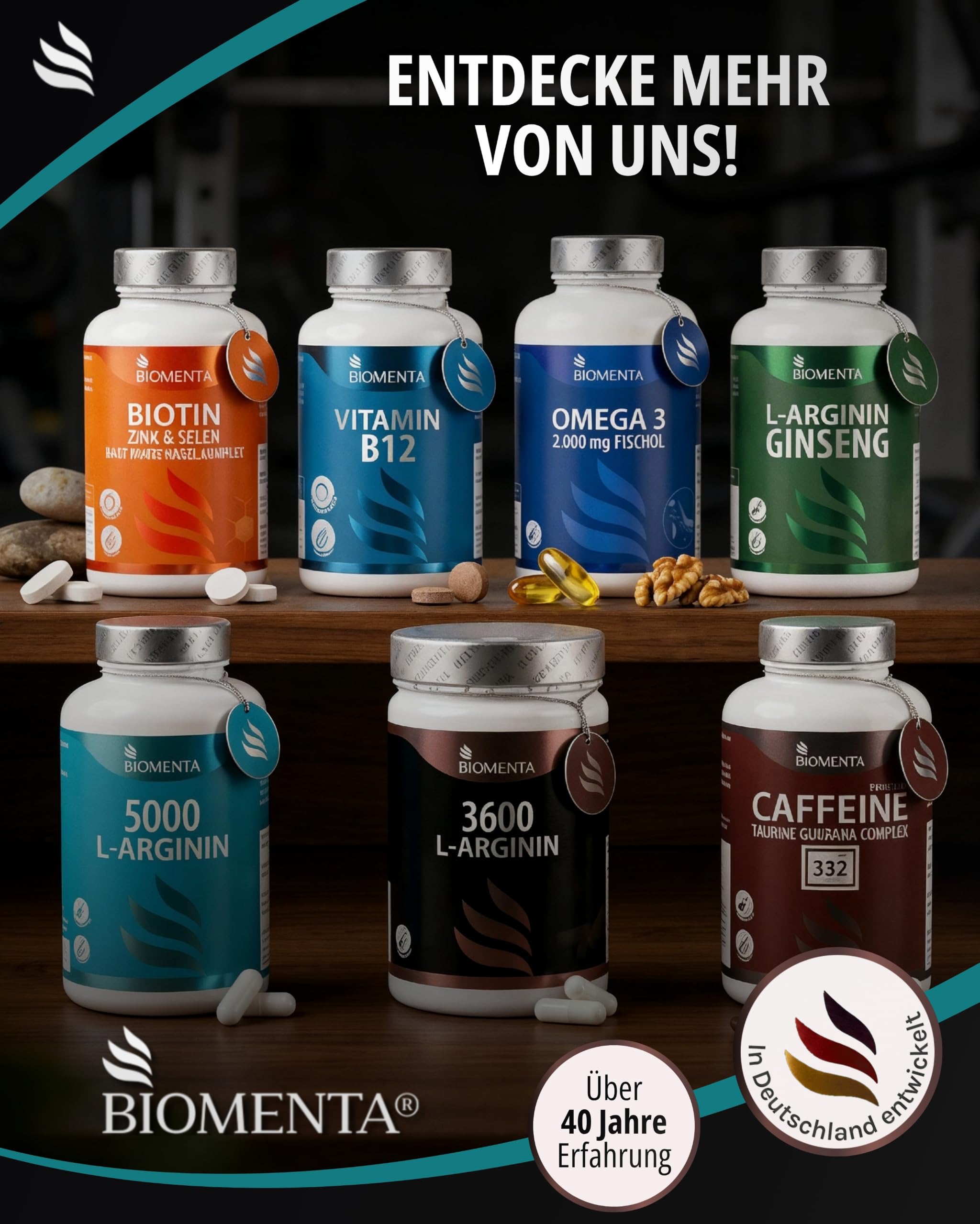 BIOMENTA L-Arginin Hochdosiert I 500 vegane Kapseln mit 620 mg reinen Aminosäuren pro Einheit I Pre Workout Nahrungsergänzungsmittel ohne Zusätze I Rein pflanzlich & laborgeprüft