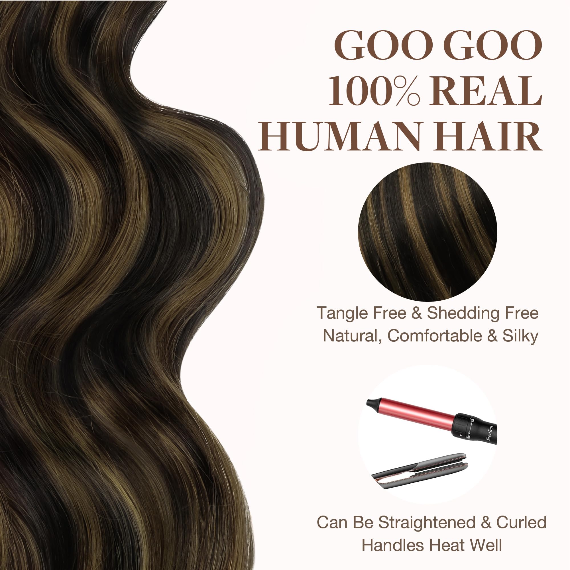 GOO GOO Przedłużenie z naturalnych włosów do przyklejenia, 50 g, 55 cm, naturalne włosy ludzkie Remy, 55 cm
