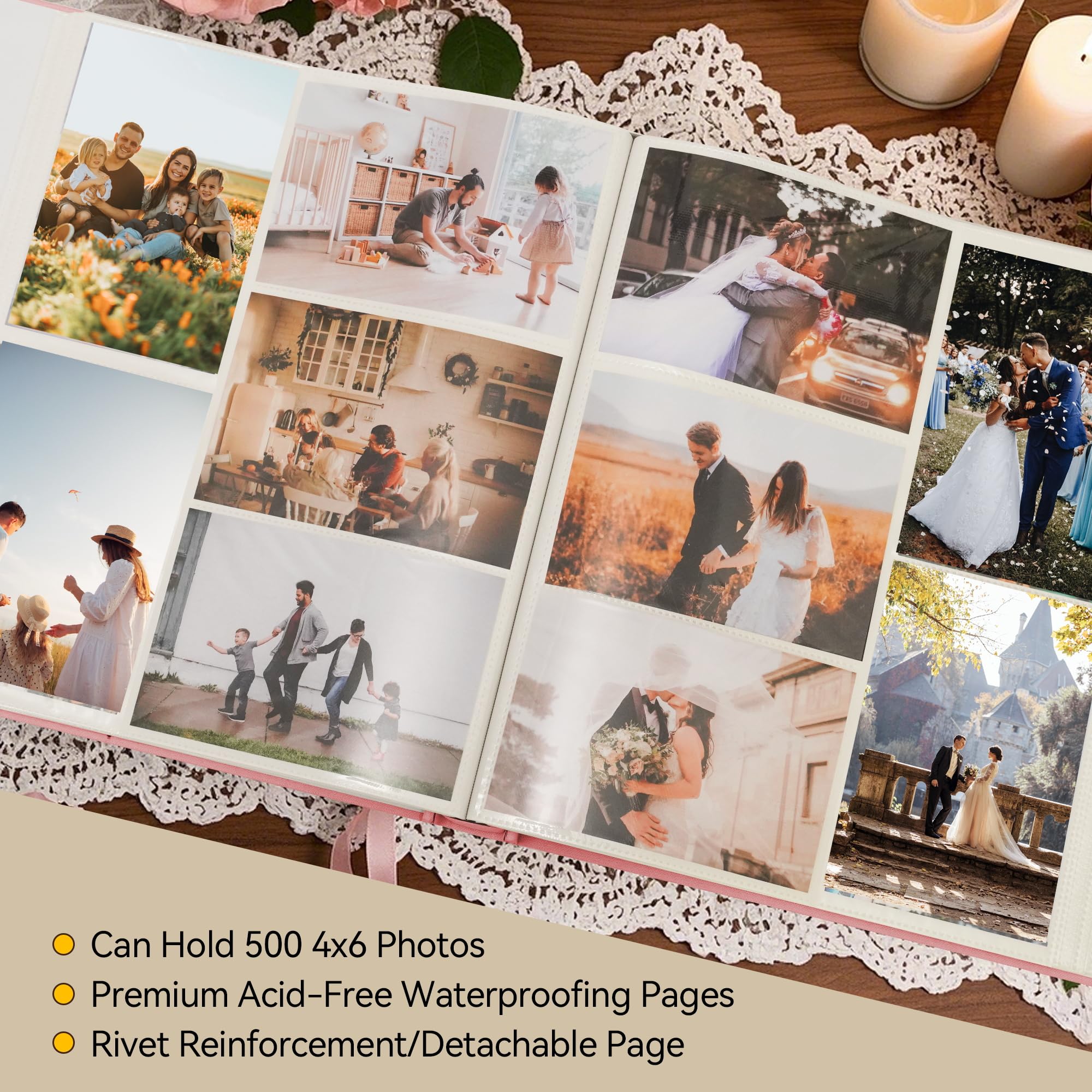 Álbum de fotos de 4 x 6 pulgadas, 500 fotos por página, 500 bolsillos, álbumes de fotos de 4 x 6 pulgadas, cubierta de tela de lino, álbum de fotos grande para recuerdos familiares de boda