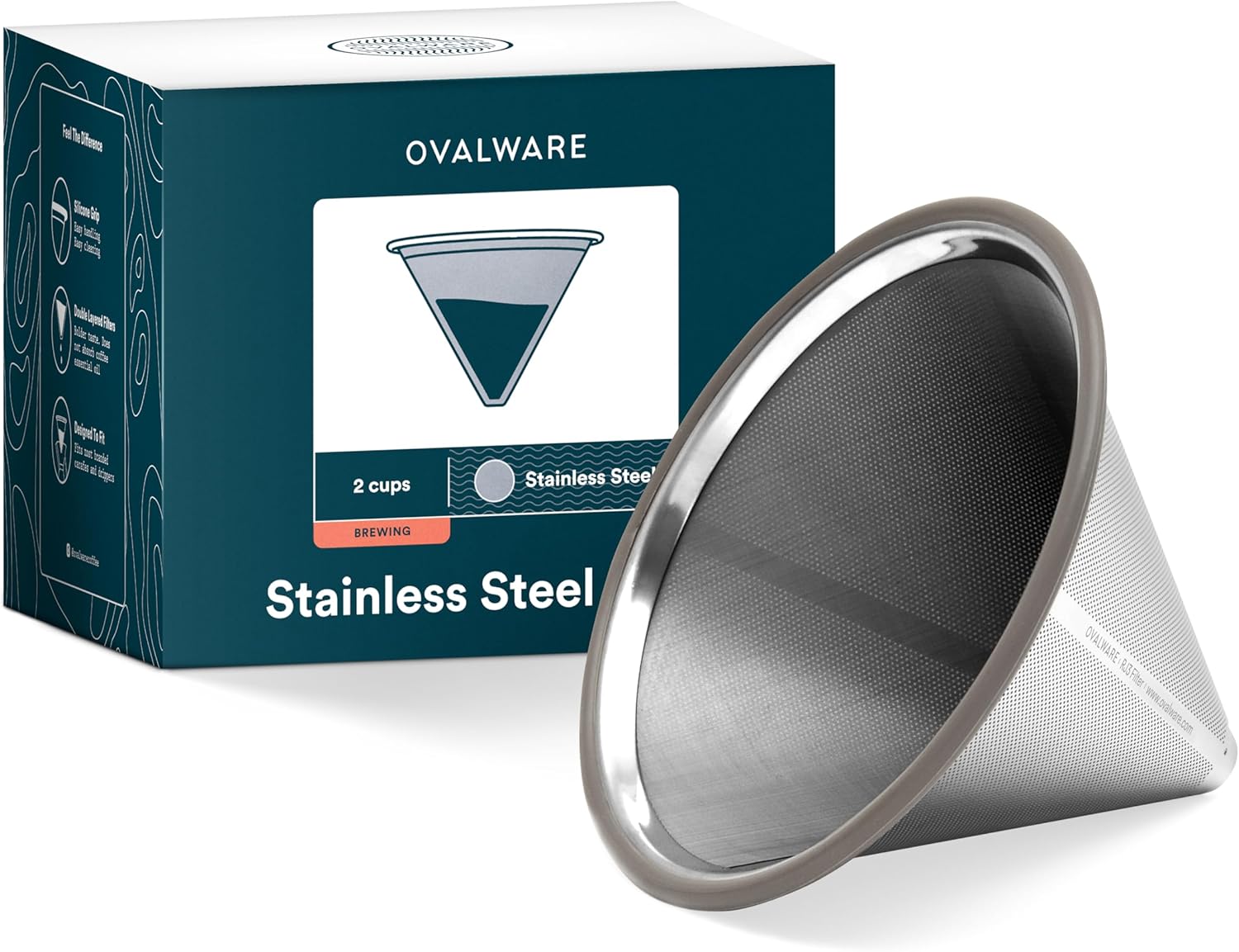 Silver Stainless Steel Reusable Pour Over Coffee Filter Cone