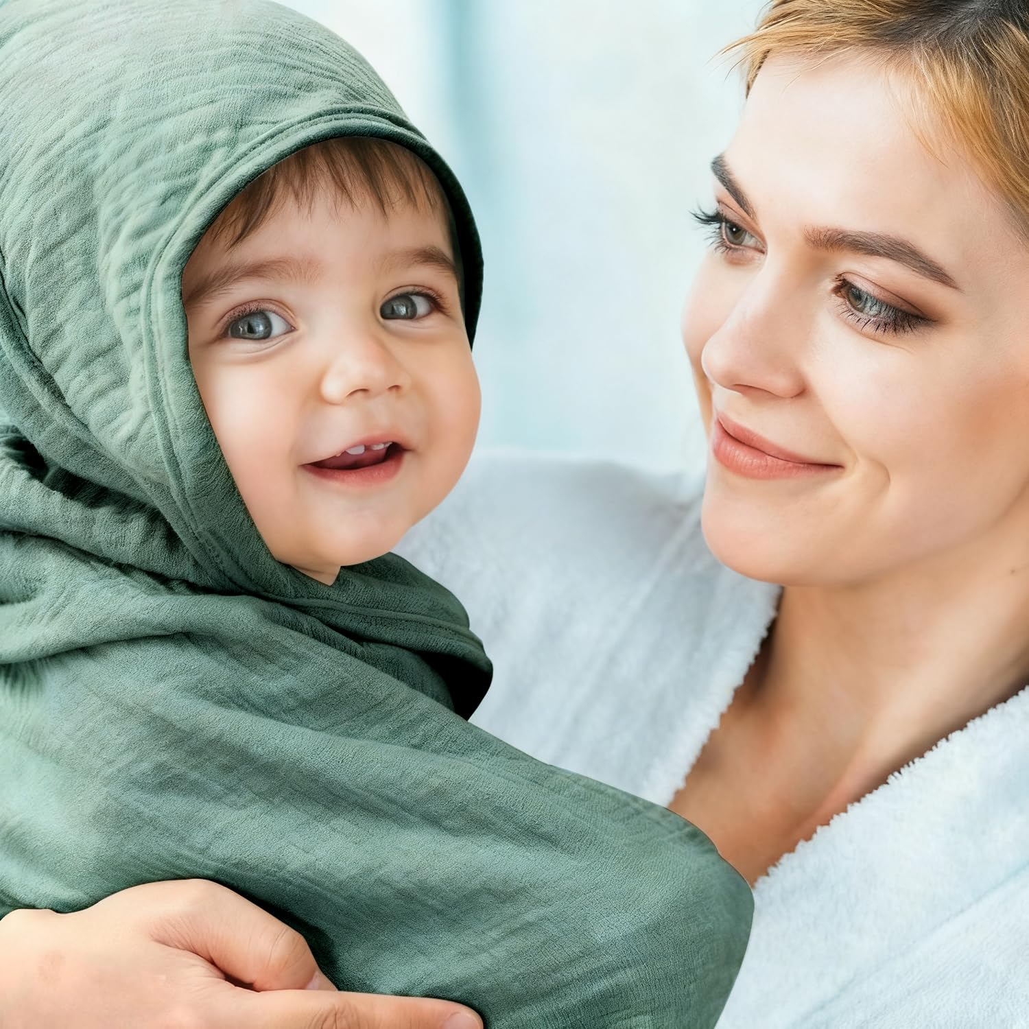 Confezione da due Accappatoio Neonato, 90x90cm Cappuccio Per Bambini,Cappuccio per Neonato 100% Cotone Asciugamano,Asciugamano Morbido e Super Assorbente per Neonati e Bambini 0-3 Anni