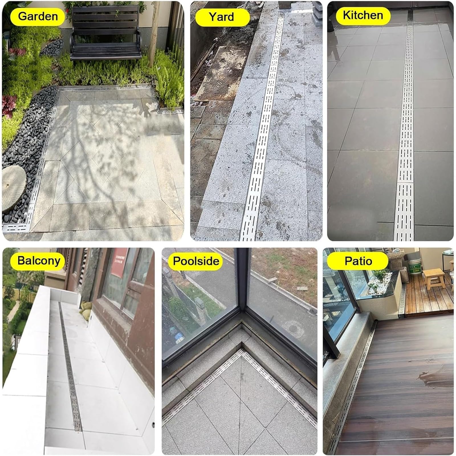 Genérico Kit de desagüe Lineal Delgado de Acero Inoxidable para Uso Exterior: desagüe de Canal de 15x8 cm (6x3,1 Pulgadas) con Cubierta y Rejillas para entradas de vehículos, baños, Jardines, Patios