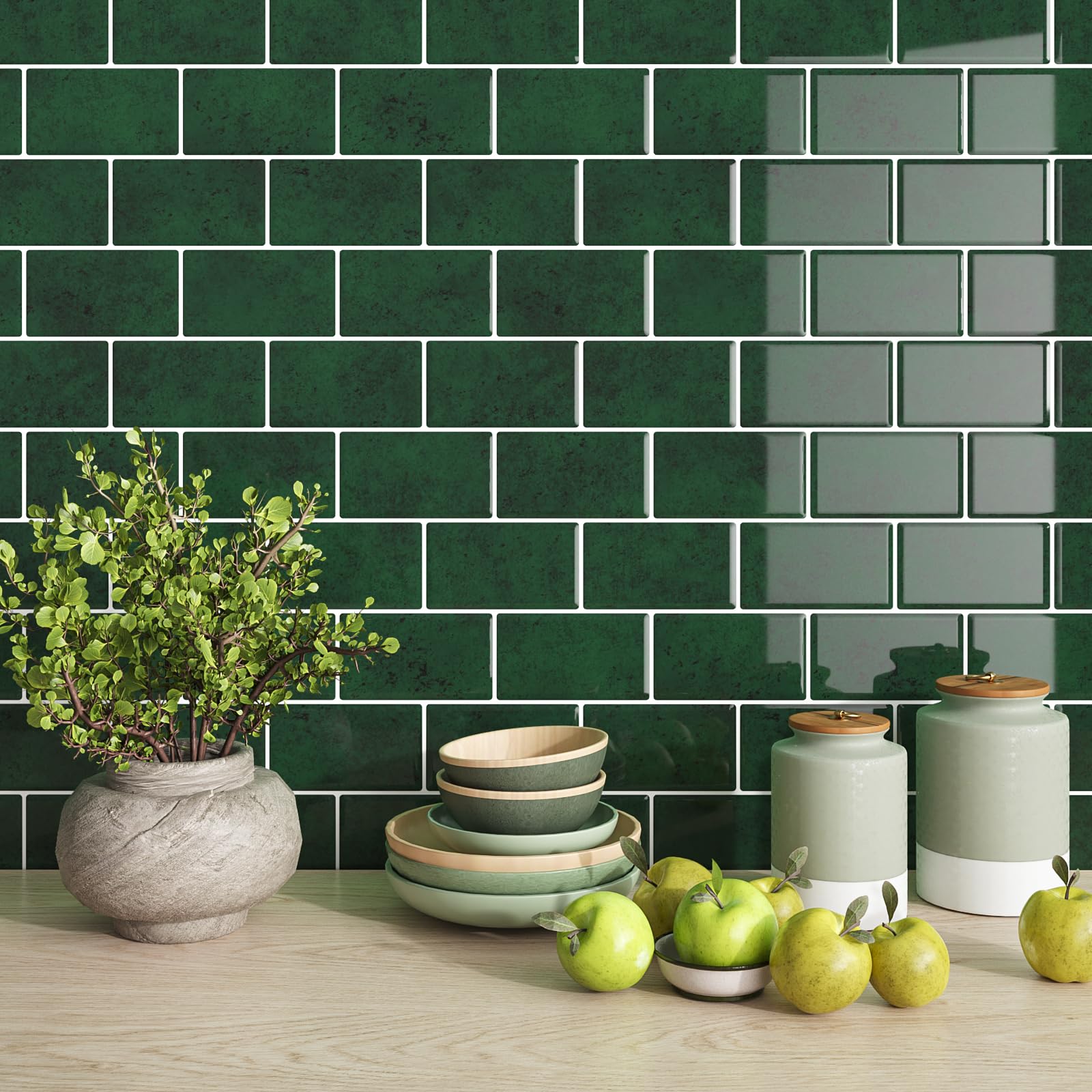 VEELIKE Mintgroen Rechthoek Zelfklevende Tegels 3D Tegelstickers Keuken Badkamer Waterdichte Keukentegels Plakken Over Wandtegels Zelfklevende Keuken Spatwand 30,5cm×30,5cm 24 Stukken