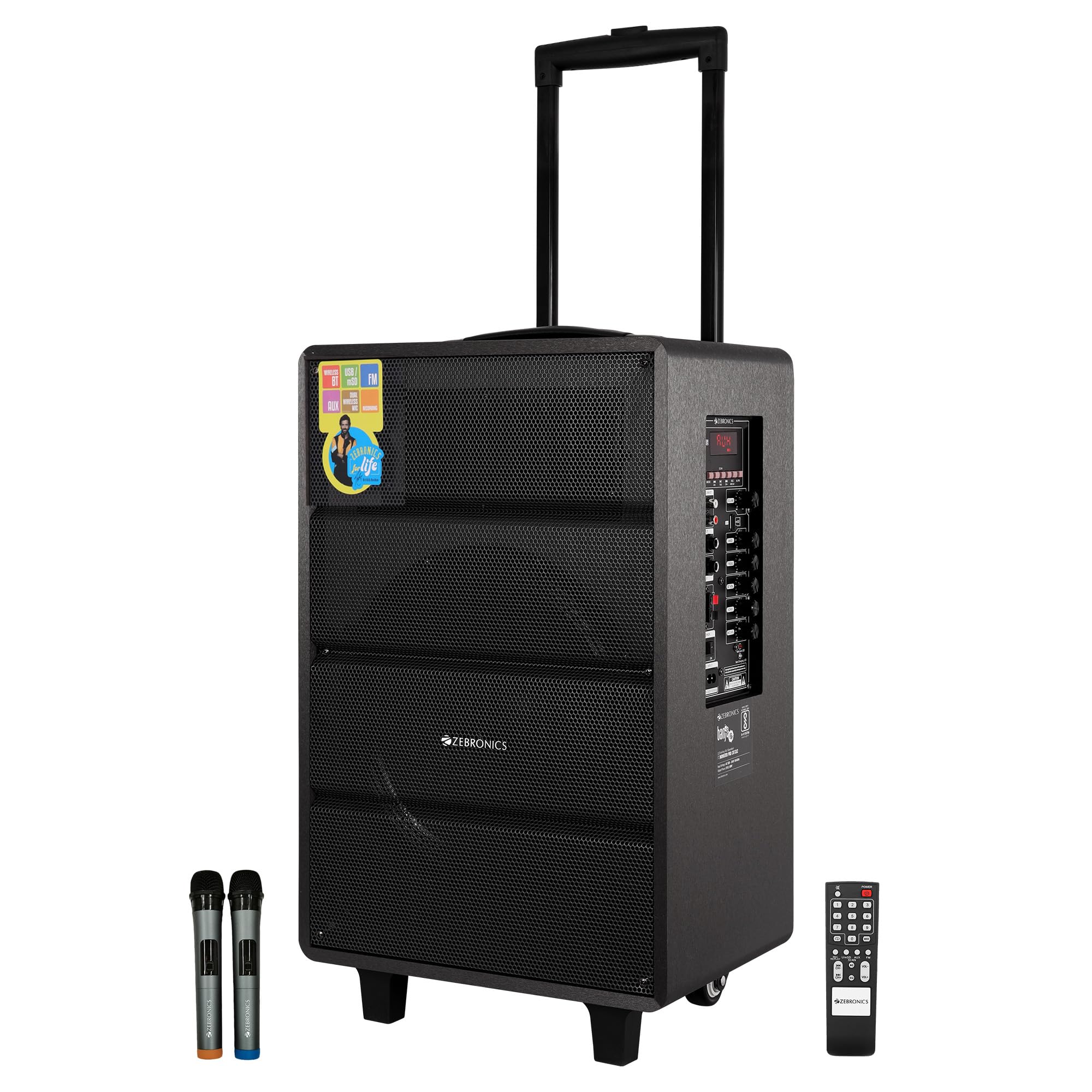 ZEBRONICS Banjo, 80 Watts RMS, Trolley Speaker with Bluetooth 4.2, LED Display & Wireless 2 Mics, USB, mSD, AUX Input, Mic in, FM Radio and Stylish Design-image-48