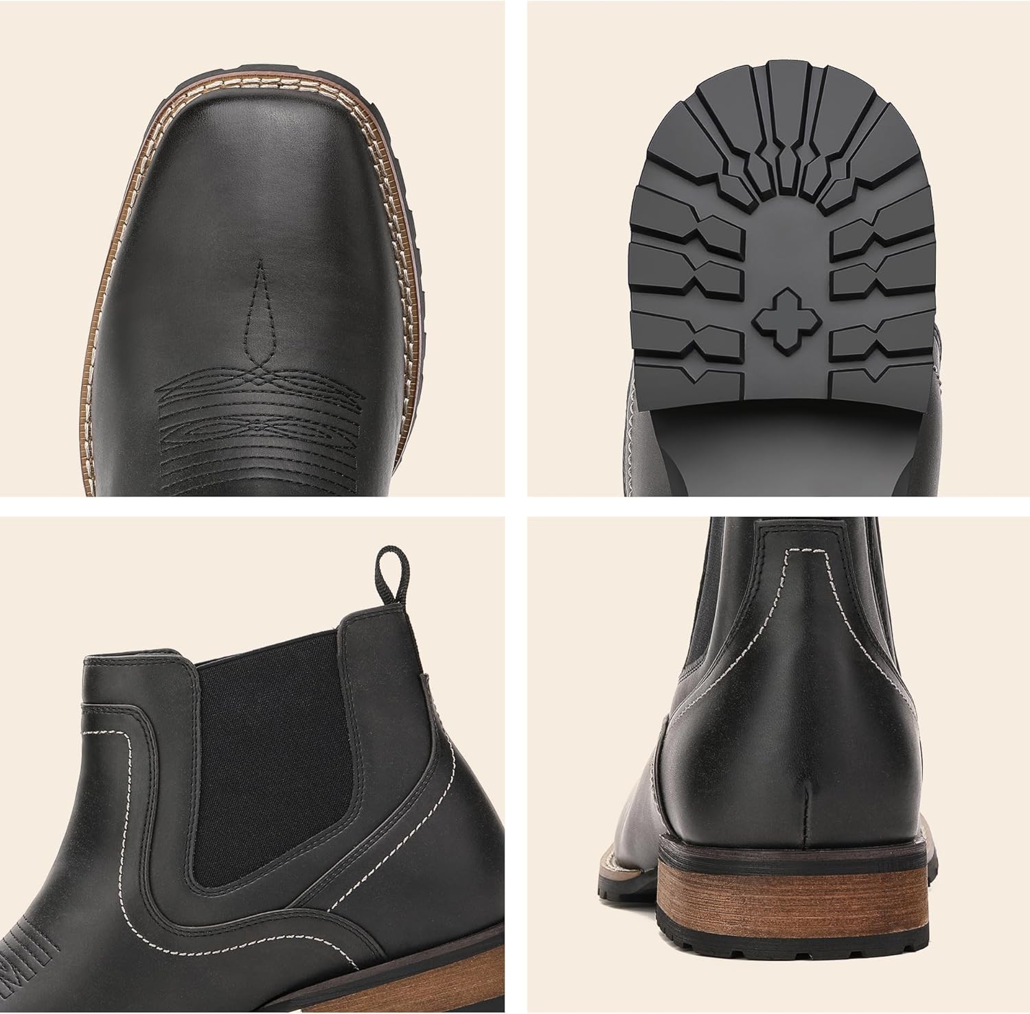 JASONSTAR Cowboy Boots for Men Square Toe Ankle Chelsea Boots Men's Western Short Casual Retro Stylish Boots - Image 5