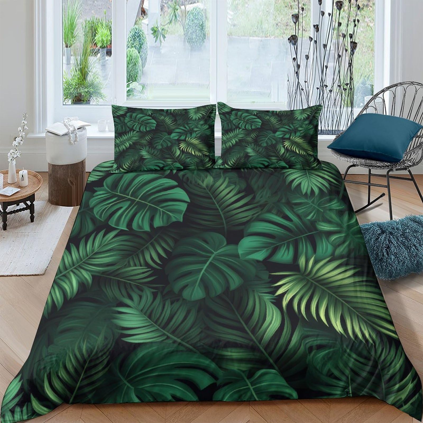 Ctjqhvkz Style-6 3D Printed Tropical Leaf Fitted Sheet Microfiber Soft Green Jungle Mattress Cover For Bedroom Dorm Easy Care Decor Single（135X200cm）