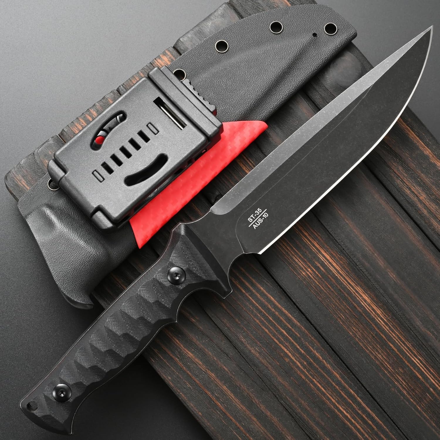 Sitivien ST35 Fixed Blade Knife AUS-10 Steel Blade G10 Handle Full Tang Knife for Outdoor Camping Hunting Fishing Survival(Black)