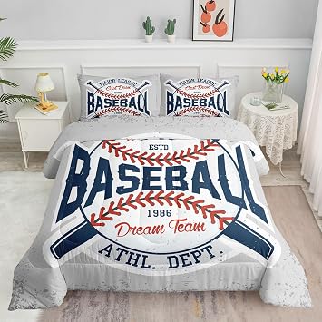 Vintage Sports Baseball Comforter Set 3D Baseballs Printed Bedding Set with 1 Comforter and 2 Pillowcases for Boys and Girls Bedroom All SeasonBaseball Twin