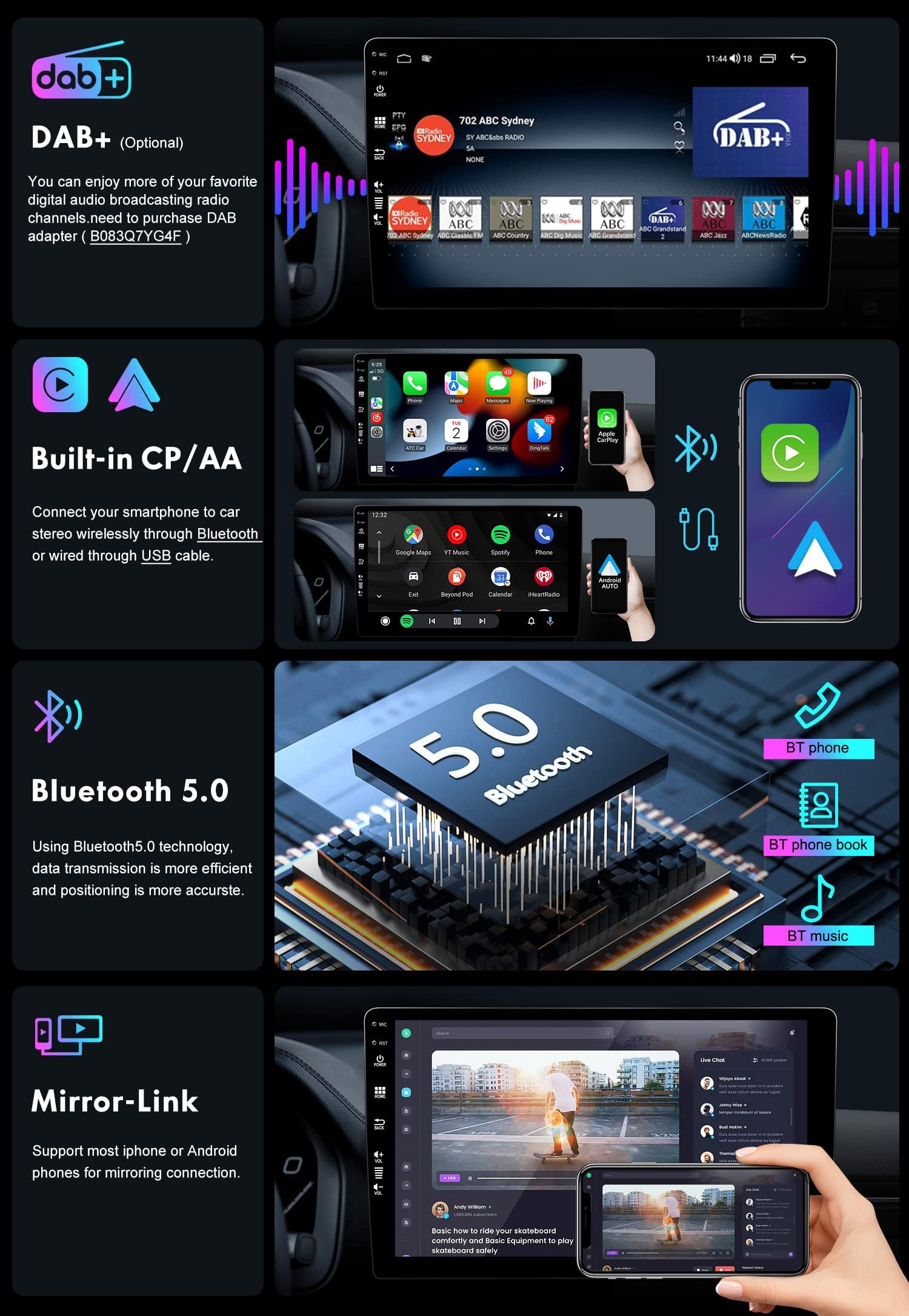 8G + 256G, ośmiordzeniowy, radio samochodowe z systemem Android 15 IPS do VW Caravelle 6 T6 (2015-2020), bezprzewodowa kamera samochodowa CarPlay/Android - kamera LED i mikrofon - 9 cali 2