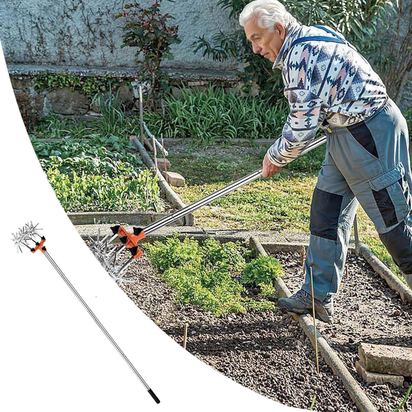 Cultivateur à Main Longue - Dents Amovibles, en Acier Inoxydable résistant de cultivateur avec poignée télescopique et Couvercle de poignée Souple, tuteur à Main pour Le relâchement des